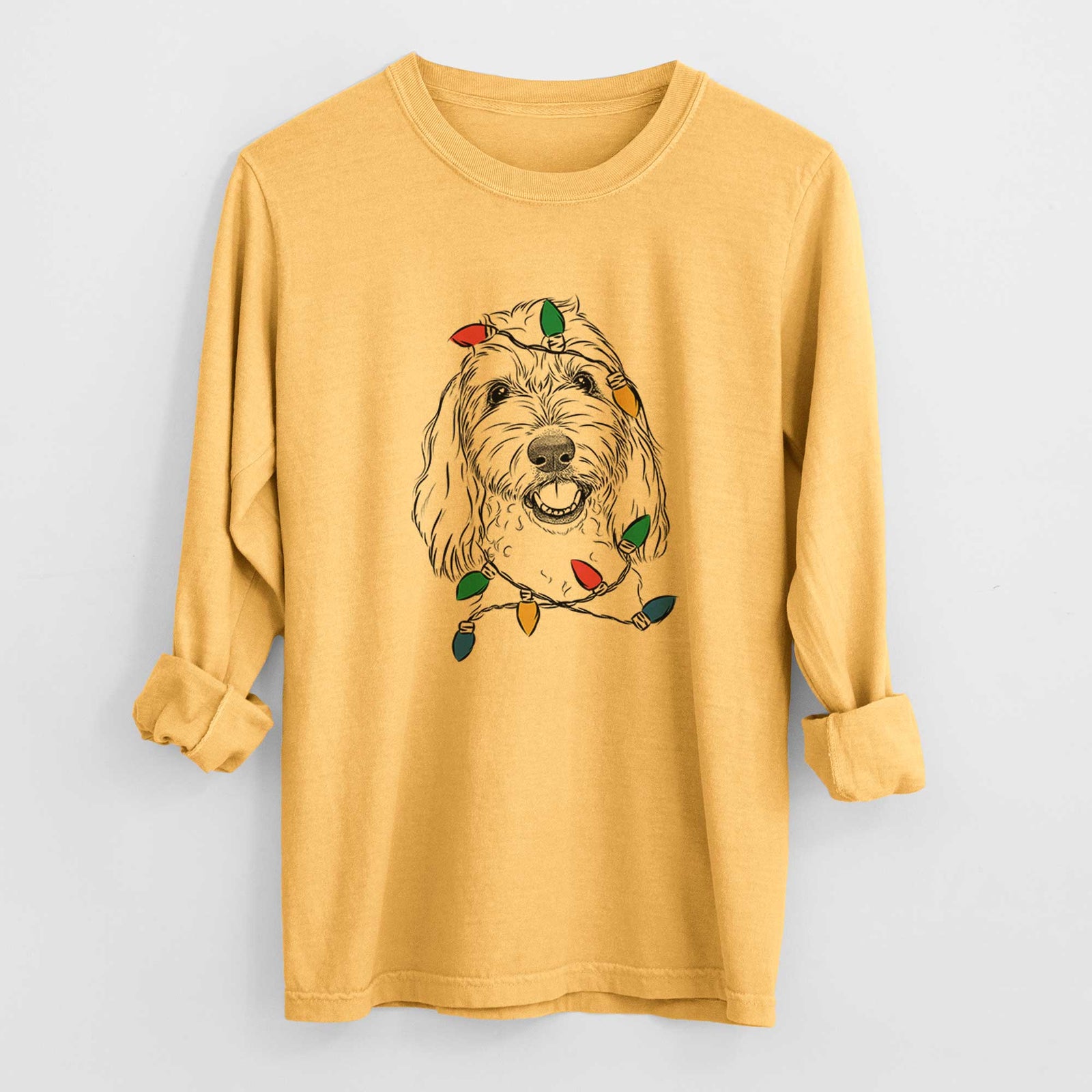 Christmas Lights Louie the Coton de Tulear - Heavyweight 100% Cotton Long Sleeve