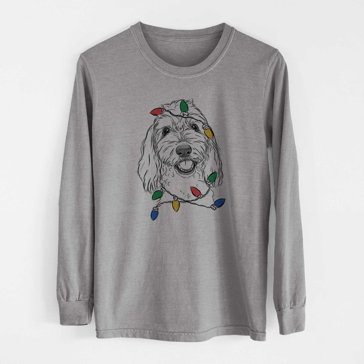 Christmas Lights Louie the Coton de Tulear - Heavyweight 100% Cotton Long Sleeve