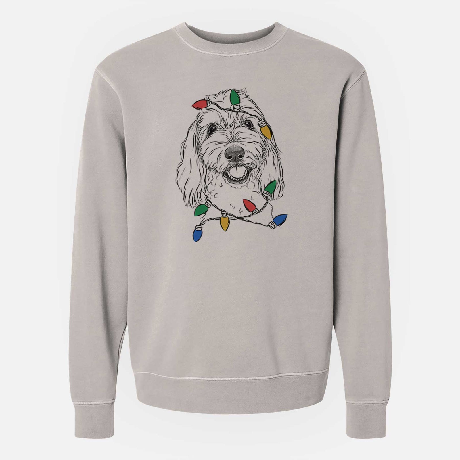 Christmas Lights Louie the Coton de Tulear - Unisex Pigment Dyed Crew Sweatshirt