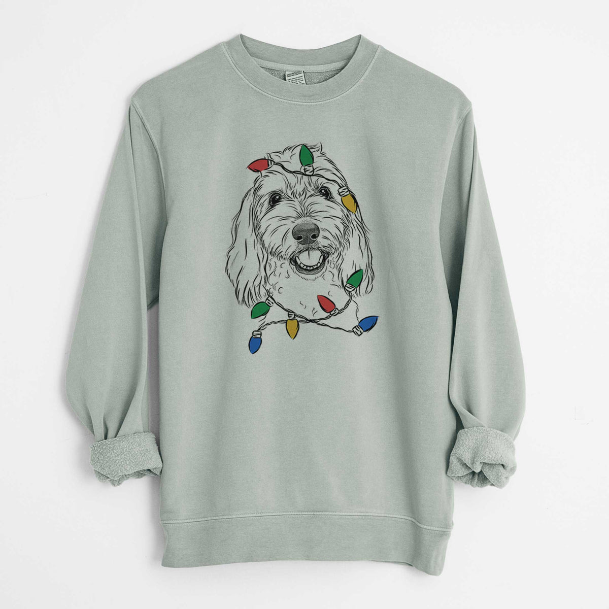 Christmas Lights Louie the Coton de Tulear - Unisex Pigment Dyed Crew Sweatshirt