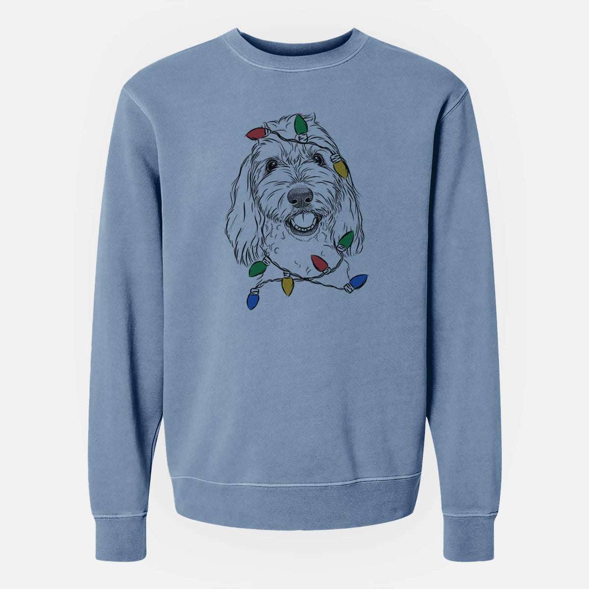 Christmas Lights Louie the Coton de Tulear - Unisex Pigment Dyed Crew Sweatshirt