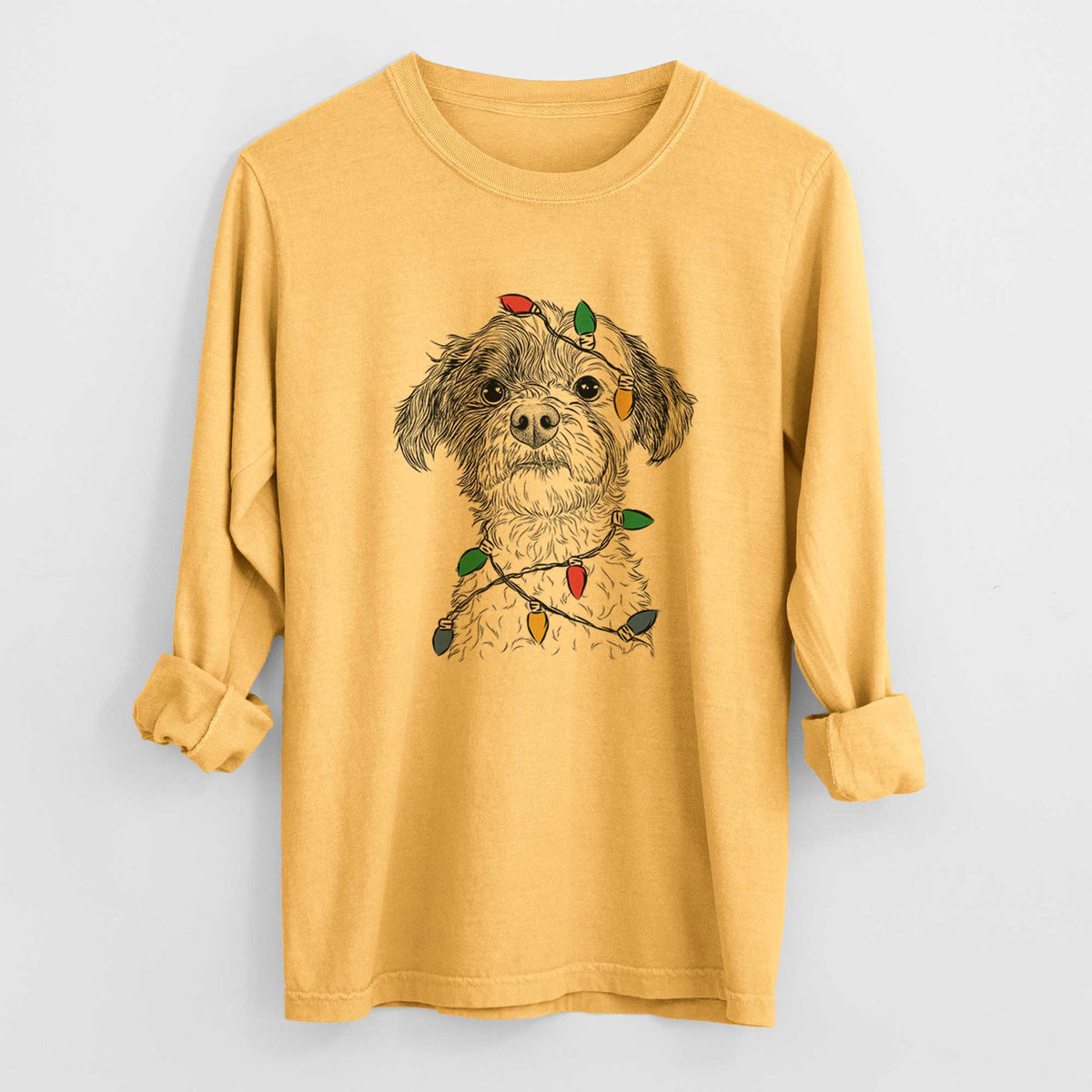 Christmas Lights Louise the Havanese - Heavyweight 100% Cotton Long Sleeve