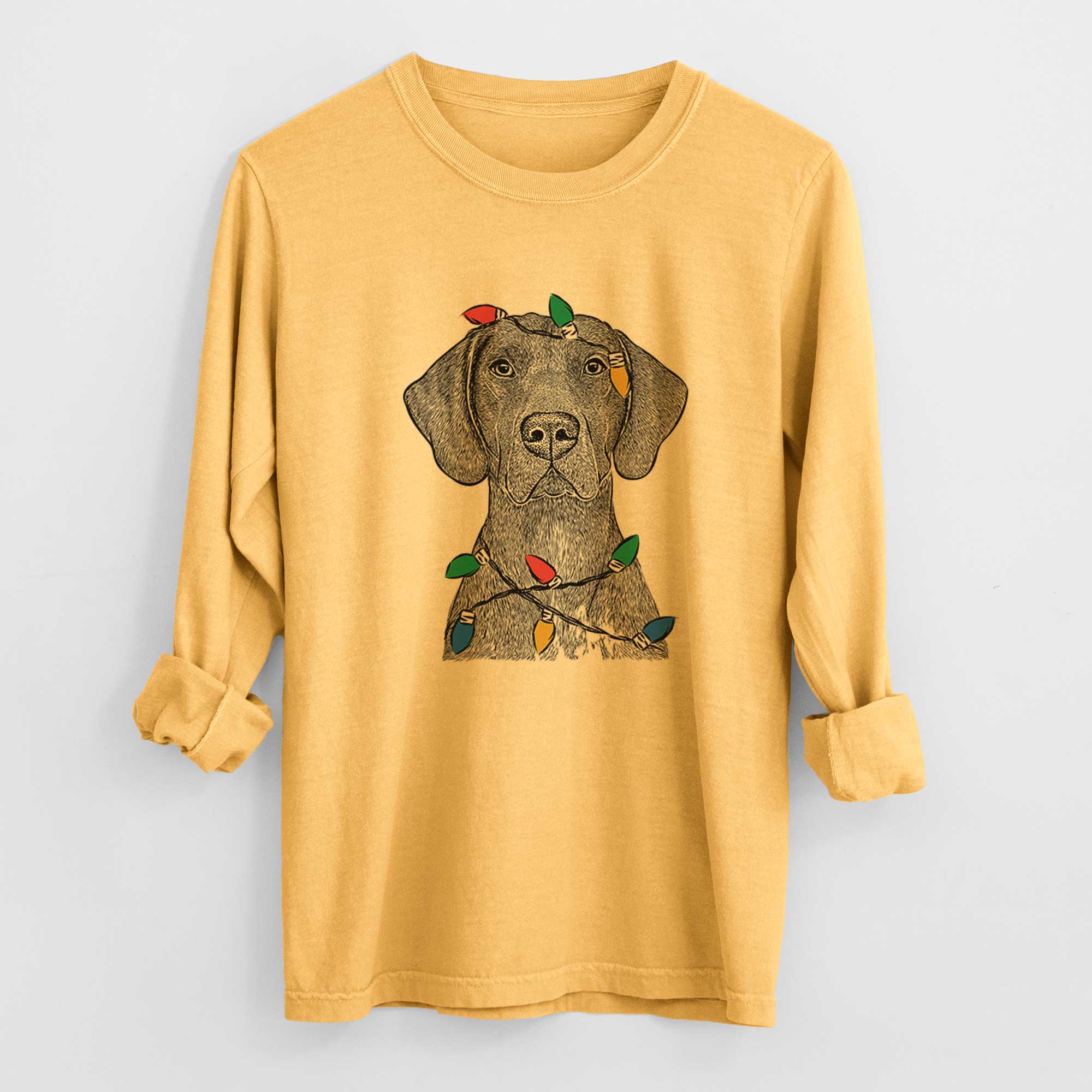 Christmas Lights Lucifer the German Shorthaired Pointer - Heavyweight 100% Cotton Long Sleeve