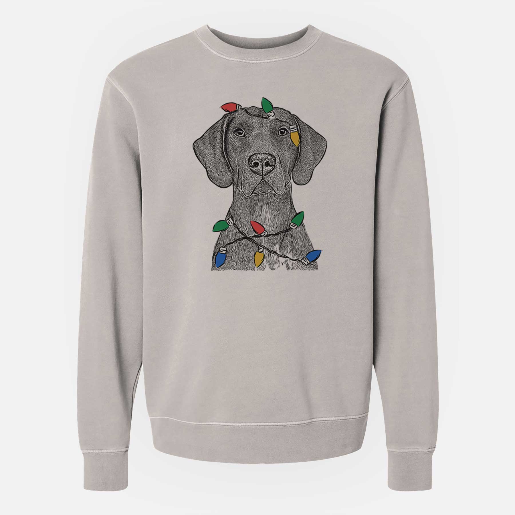 Christmas Lights Lucifer the German Shorthaired Pointer - Unisex Pigment Dyed Crew Sweatshirt