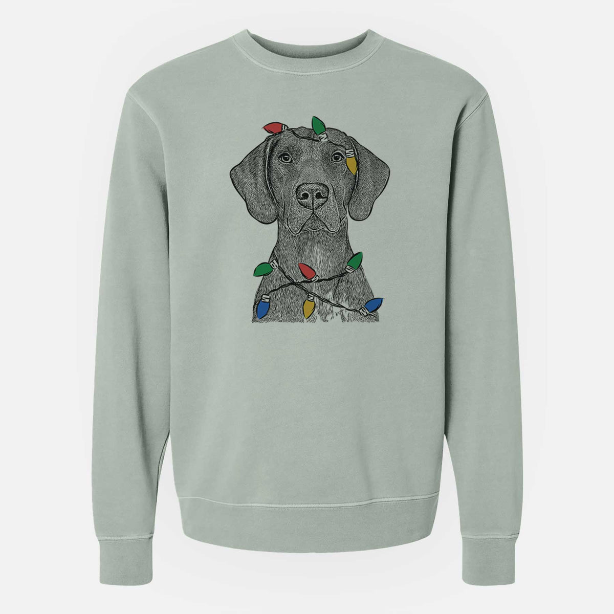 Christmas Lights Lucifer the German Shorthaired Pointer - Unisex Pigment Dyed Crew Sweatshirt