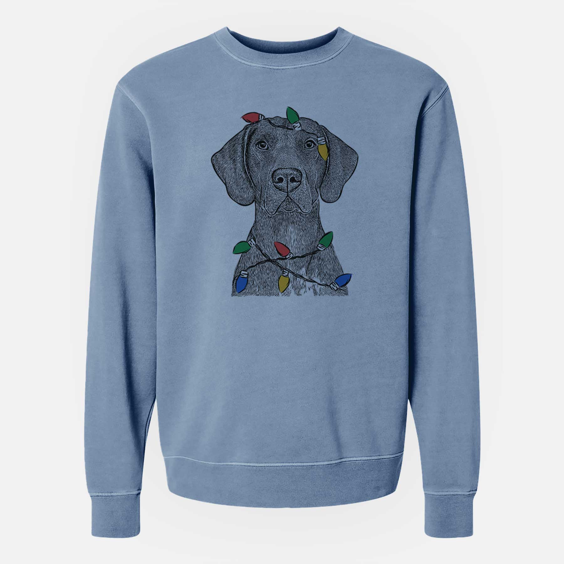 Christmas Lights Lucifer the German Shorthaired Pointer - Unisex Pigment Dyed Crew Sweatshirt