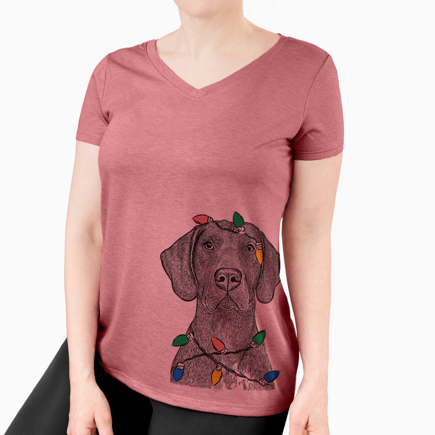 Christmas Lights Lucifer the German Shorthaired Pointer - Women's V-neck Shirt