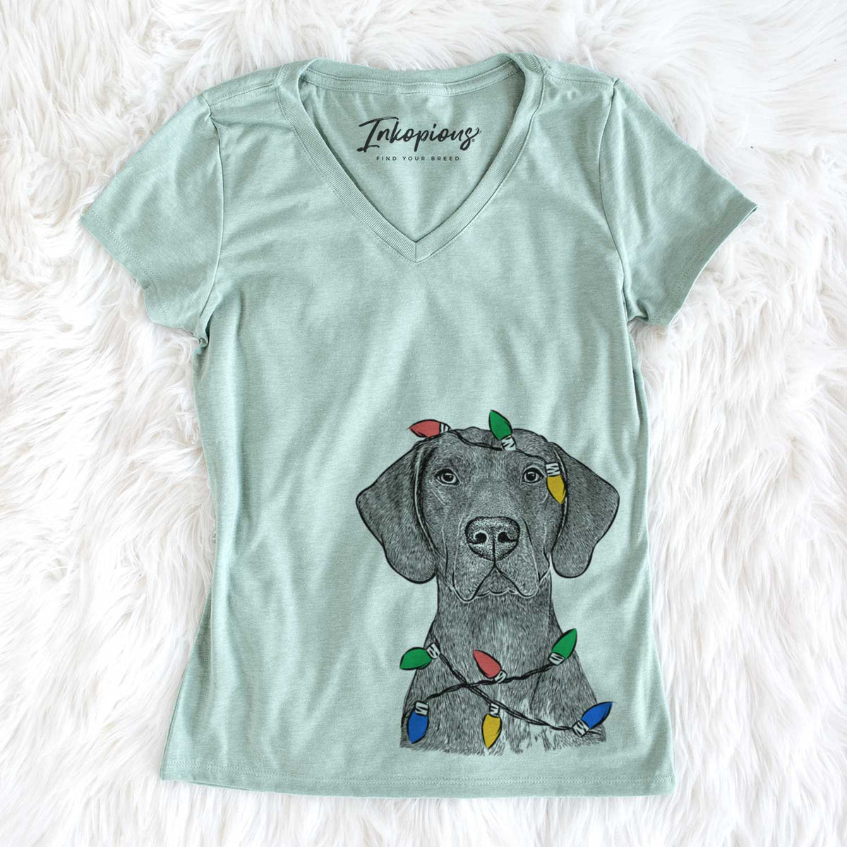 Christmas Lights Lucifer the German Shorthaired Pointer - Women&#39;s V-neck Shirt