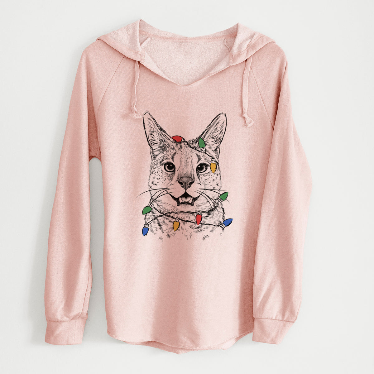 Christmas Lights Lucky the Serval Cat - Cali Wave Hooded Sweatshirt