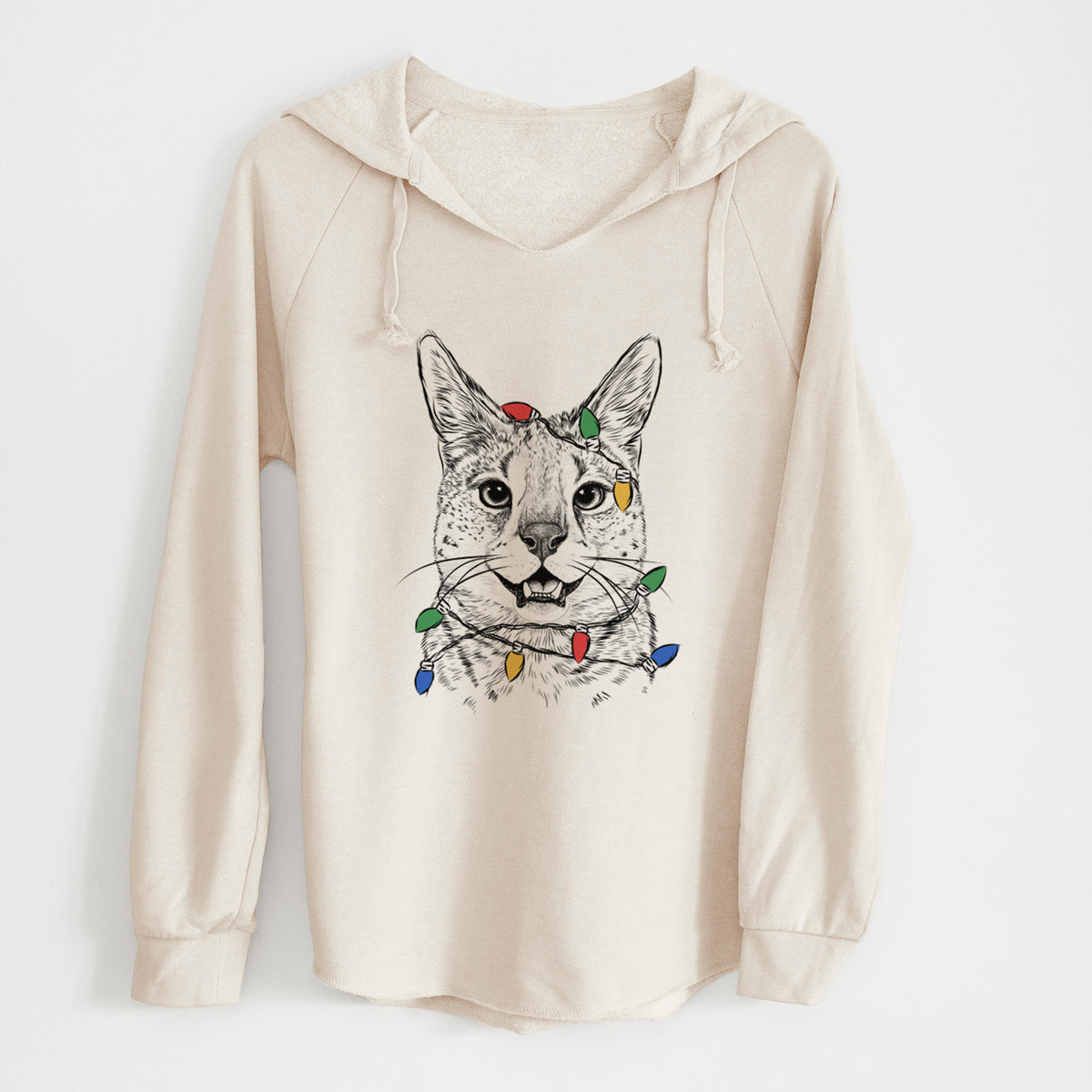 Christmas Lights Lucky the Serval Cat - Cali Wave Hooded Sweatshirt