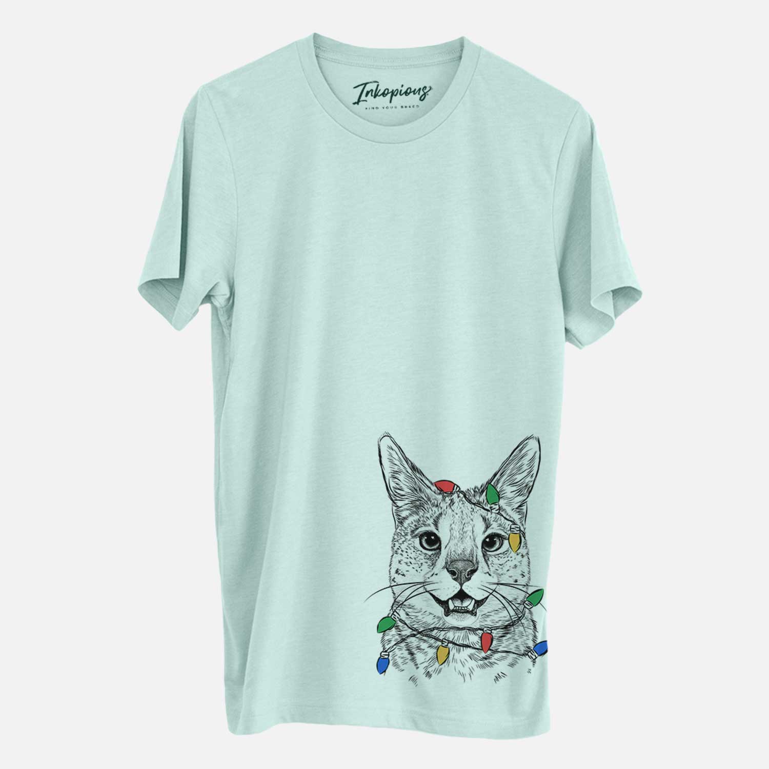 Christmas Lights Lucky the Serval Cat - Unisex Crewneck
