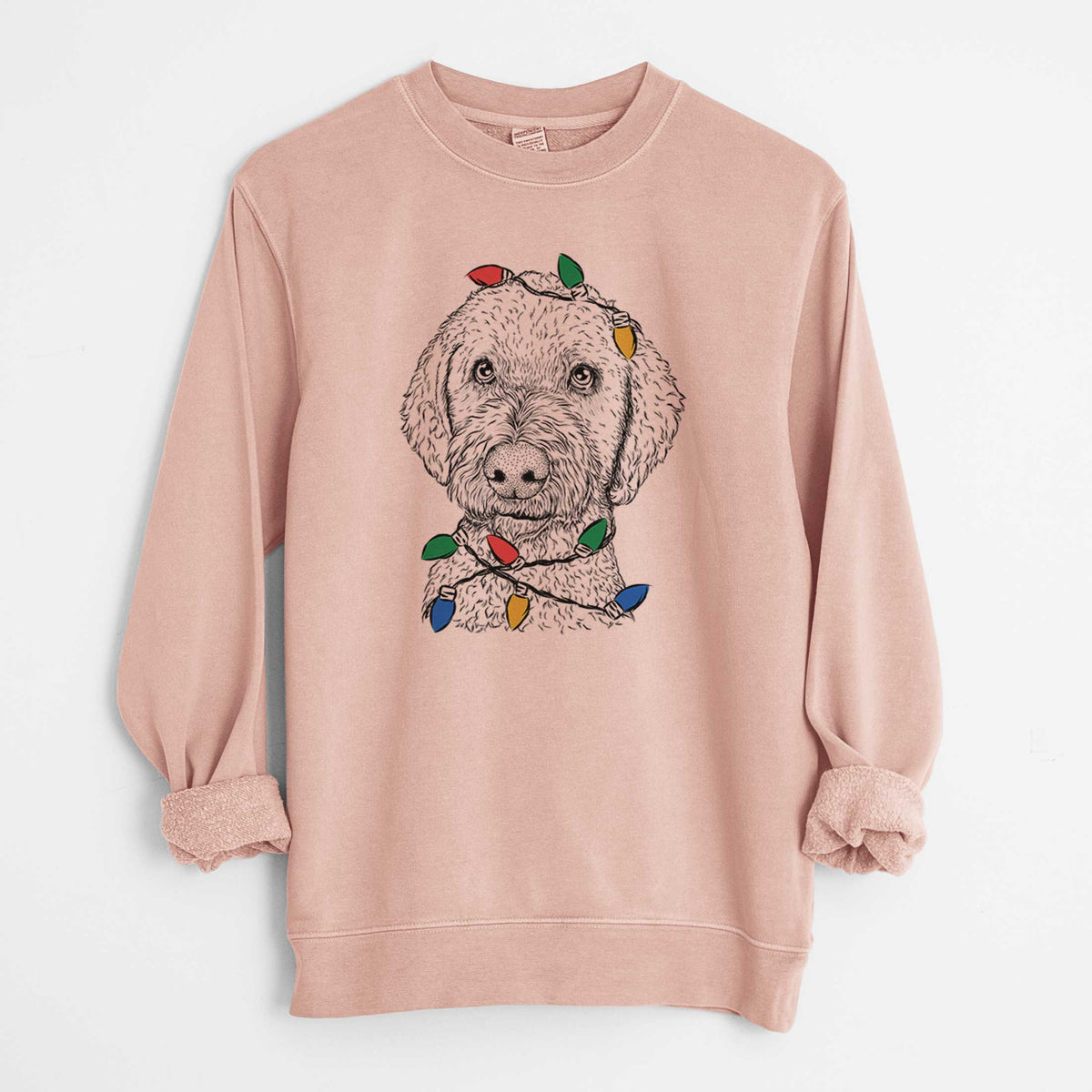 Christmas Lights Lucy Boo the Goldendoodle - Unisex Pigment Dyed Crew Sweatshirt