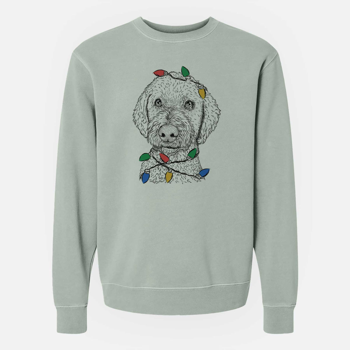 Christmas Lights Lucy Boo the Goldendoodle - Unisex Pigment Dyed Crew Sweatshirt