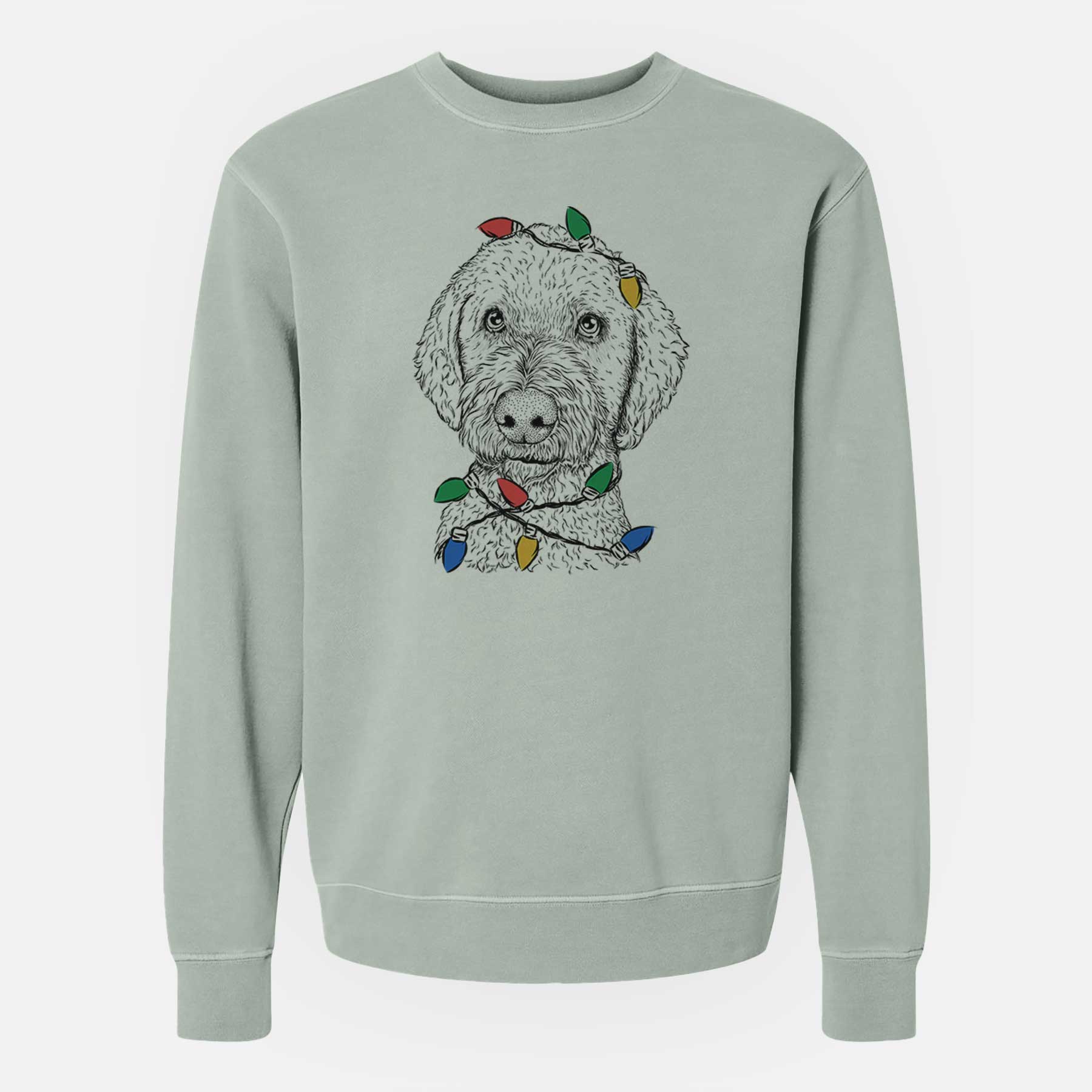 Christmas Lights Lucy Boo the Goldendoodle - Unisex Pigment Dyed Crew Sweatshirt