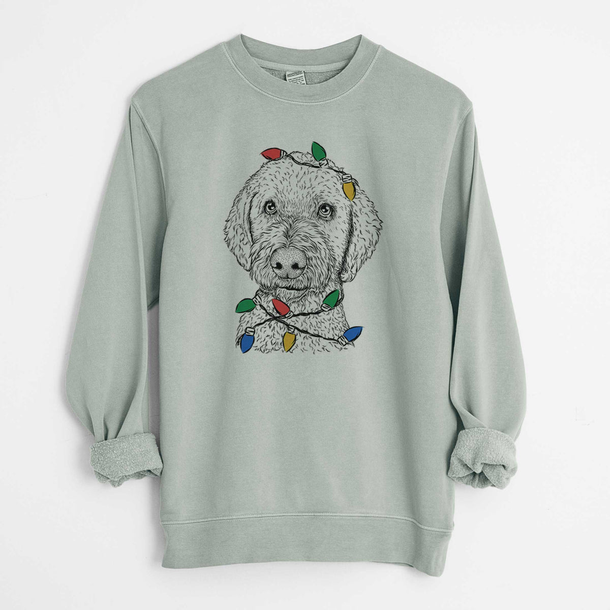 Christmas Lights Lucy Boo the Goldendoodle - Unisex Pigment Dyed Crew Sweatshirt