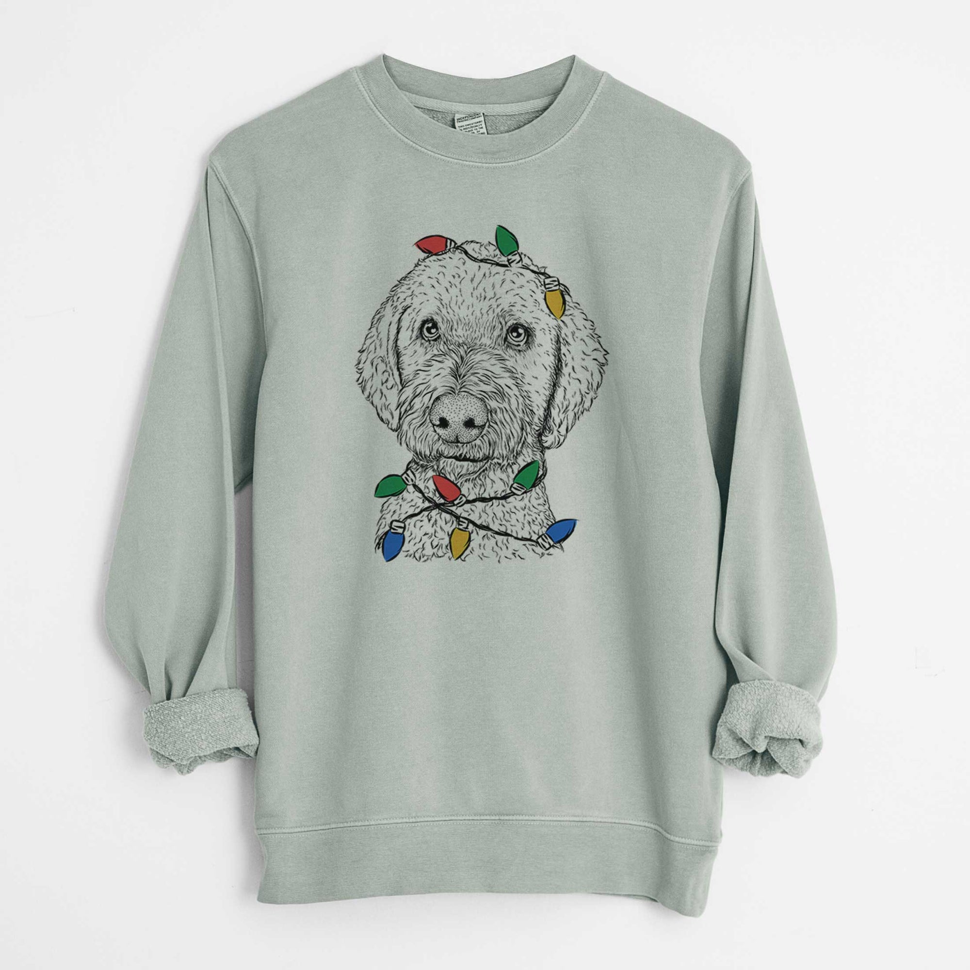 Christmas Lights Lucy Boo the Goldendoodle - Unisex Pigment Dyed Crew Sweatshirt