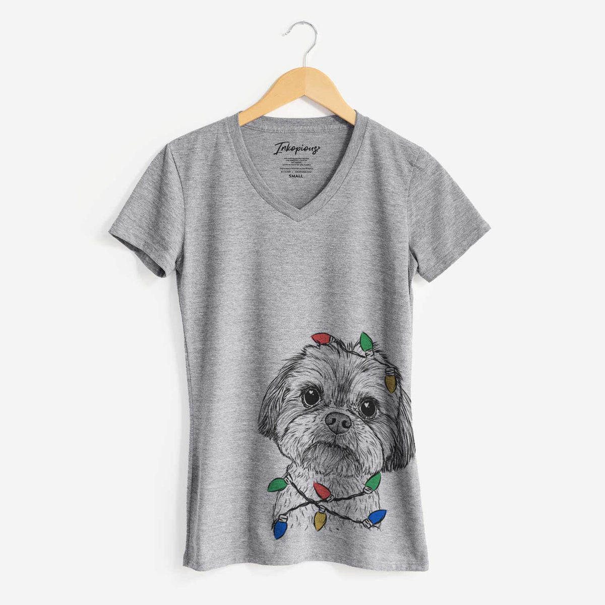 Christmas Lights Lucy the Shorkie - Women's V-neck Shirt