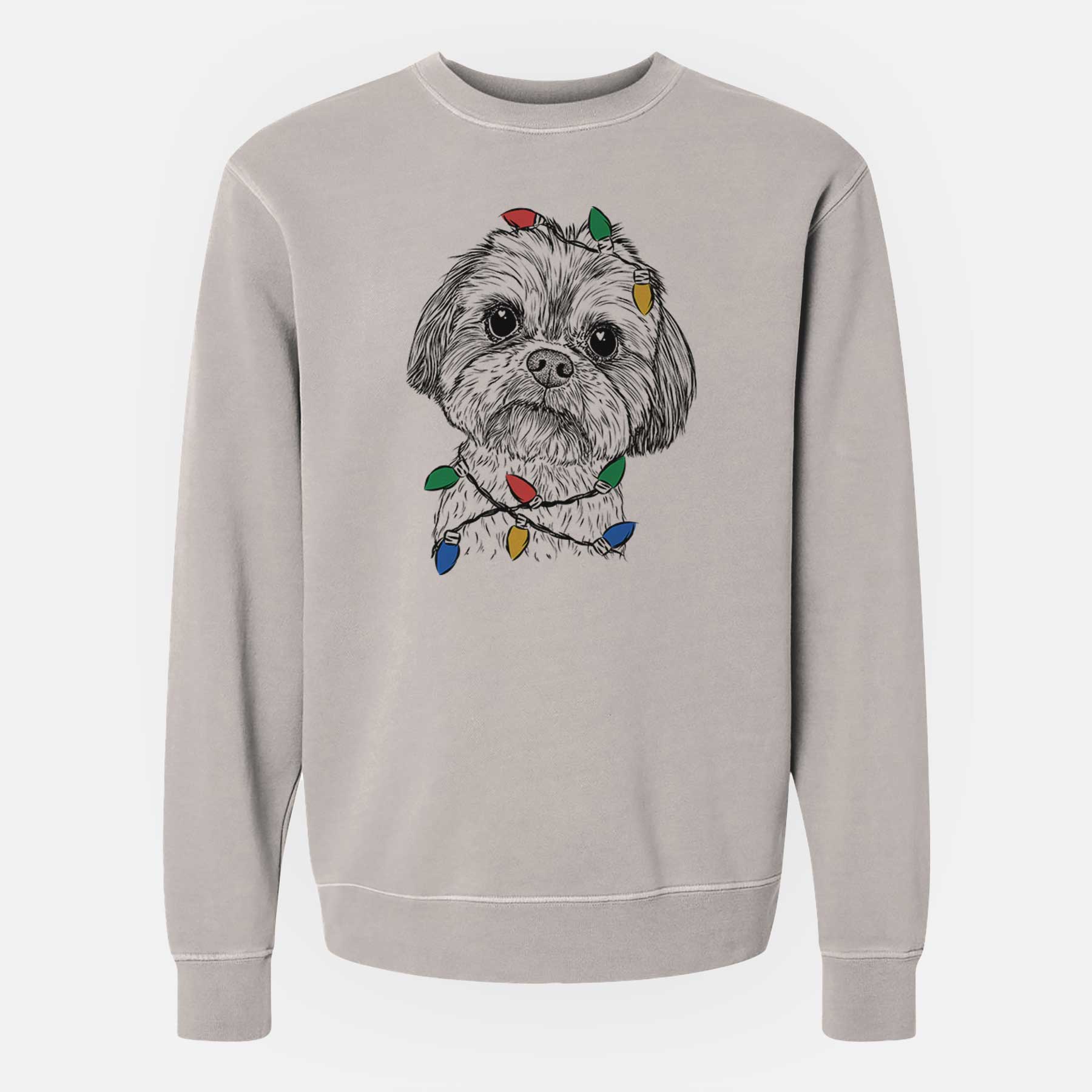 Christmas Lights Lucy the Shorkie - Unisex Pigment Dyed Crew Sweatshirt