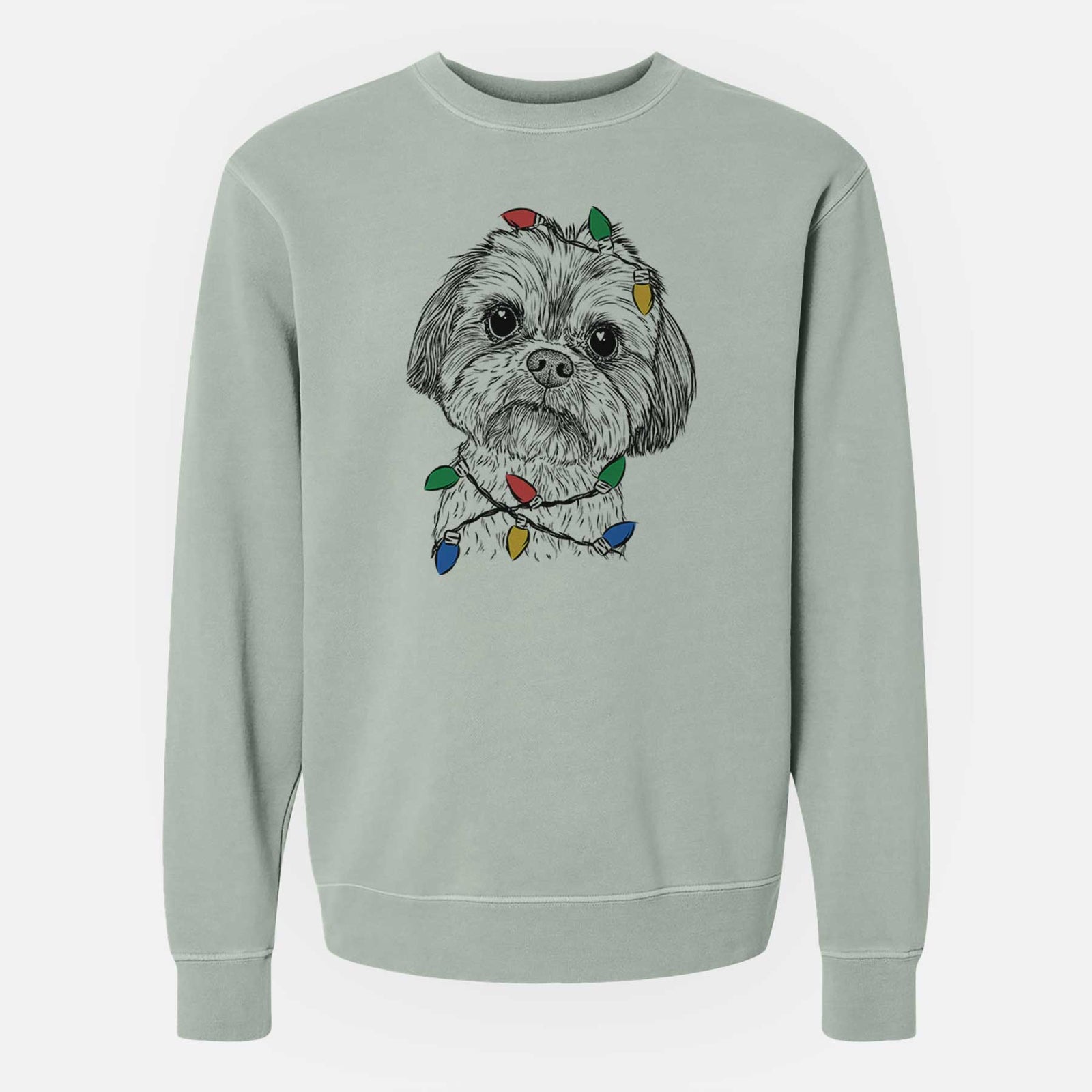 Christmas Lights Lucy the Shorkie - Unisex Pigment Dyed Crew Sweatshirt