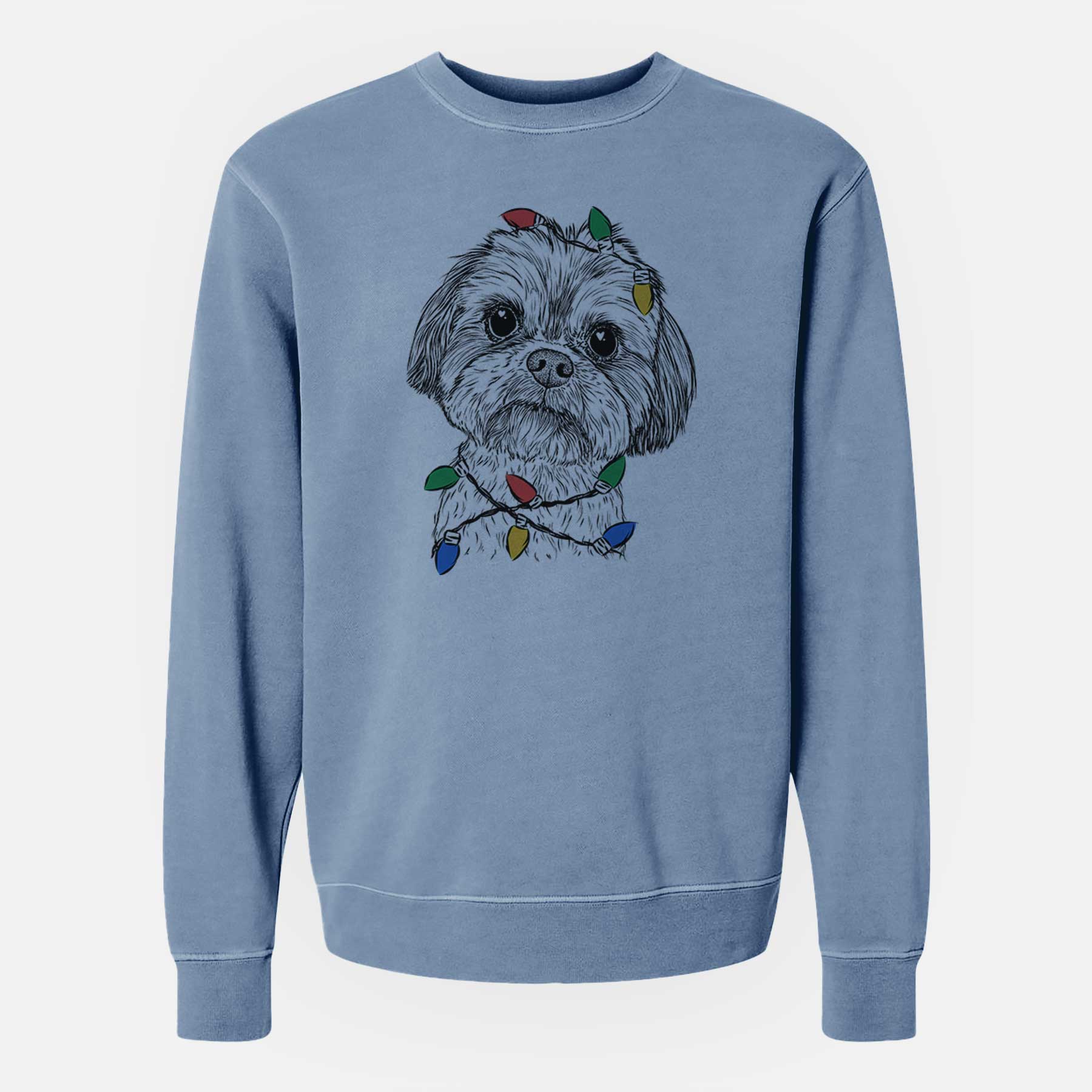 Christmas Lights Lucy the Shorkie - Unisex Pigment Dyed Crew Sweatshirt