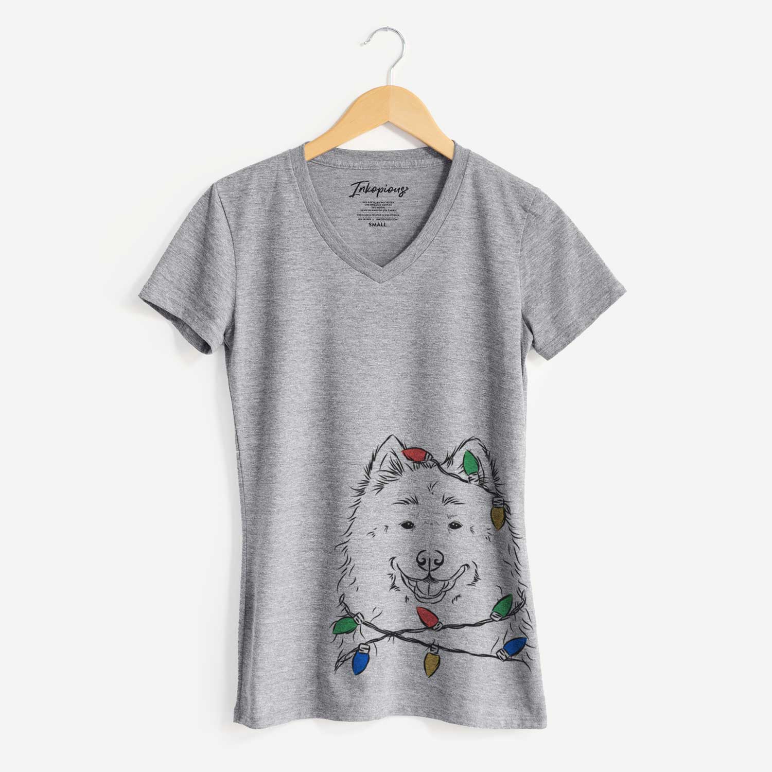 Christmas Lights Luka the Samoyed - Women's V-neck Shirt