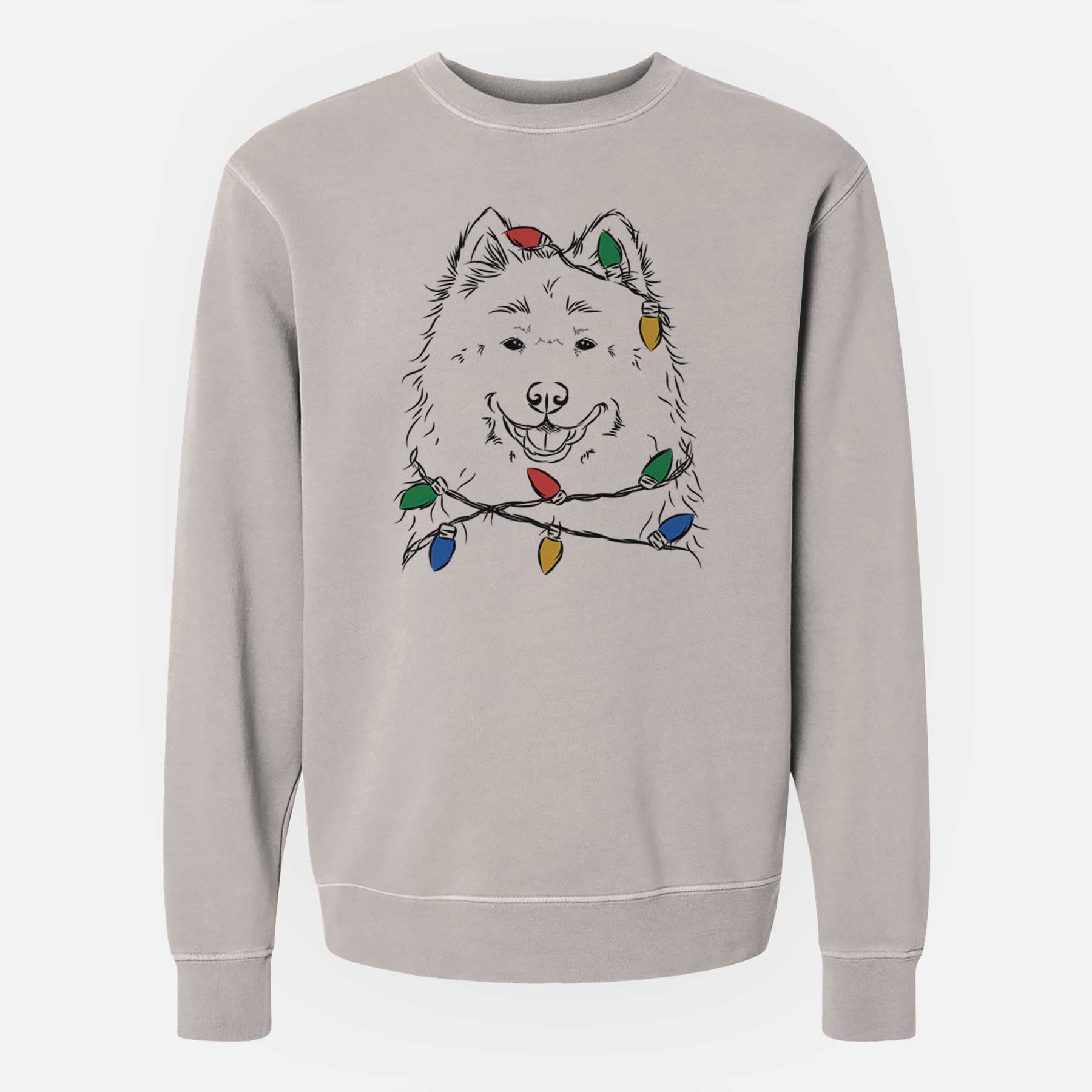 Christmas Lights Luka the Samoyed - Unisex Pigment Dyed Crew Sweatshirt