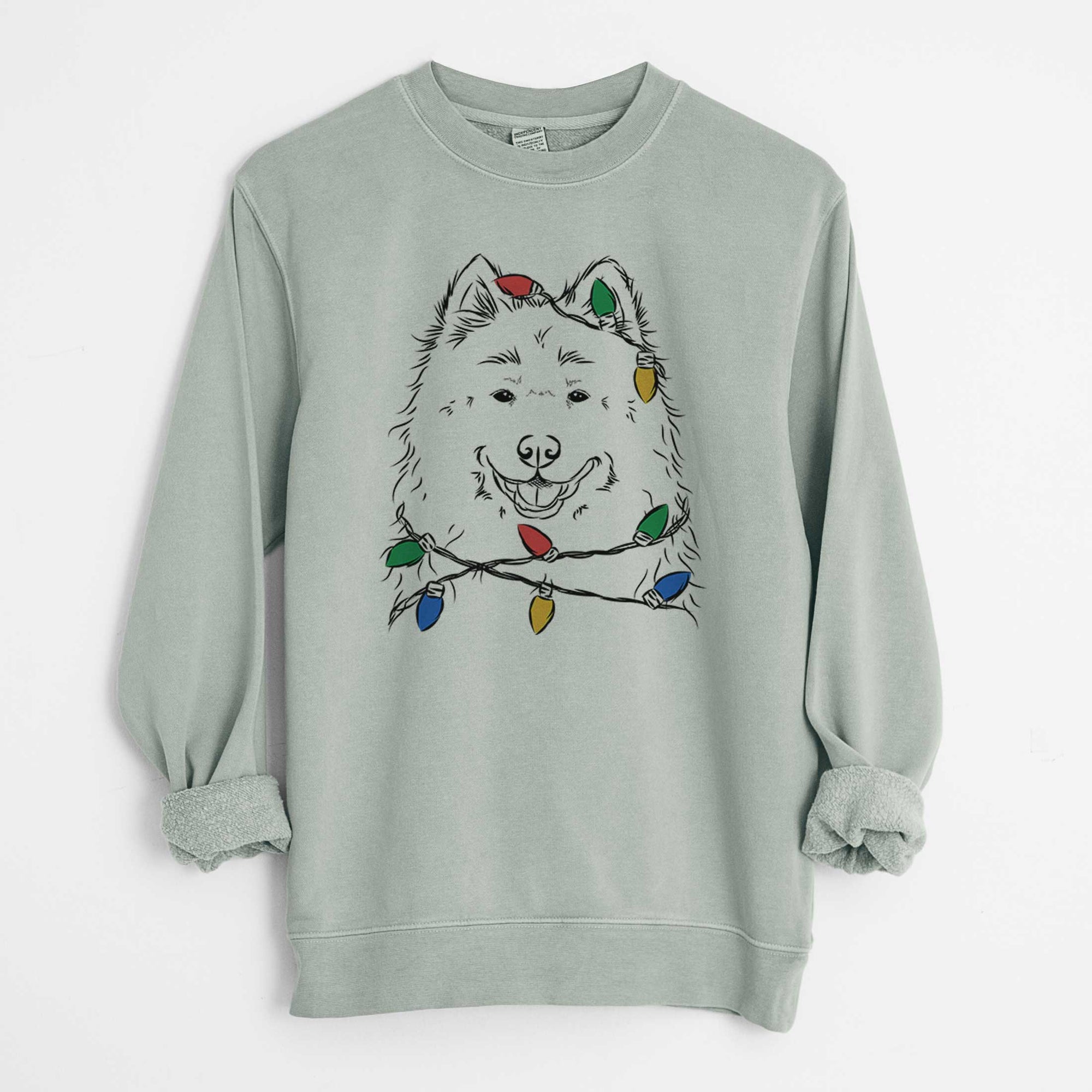 Christmas Lights Luka the Samoyed - Unisex Pigment Dyed Crew Sweatshirt