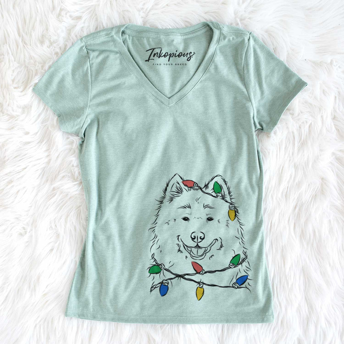 Christmas Lights Luka the Samoyed - Women&#39;s V-neck Shirt