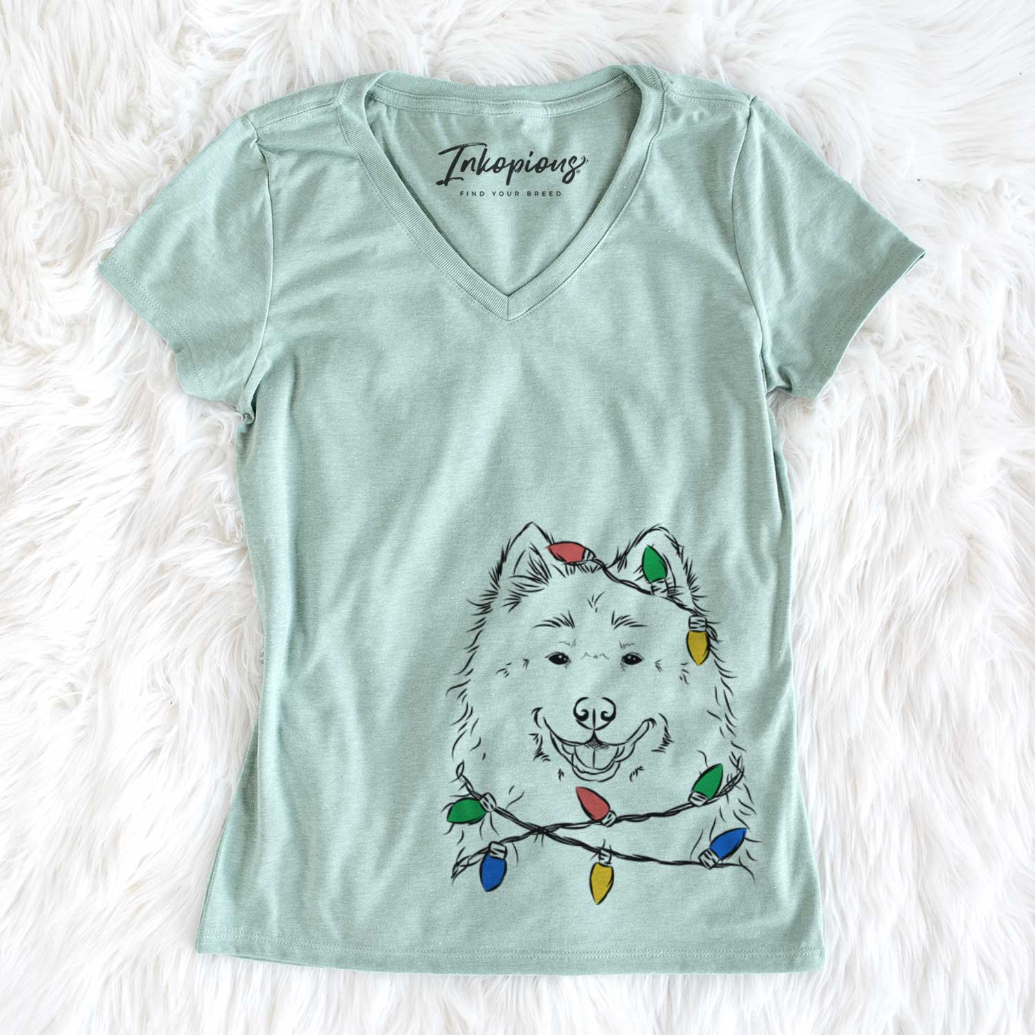 Christmas Lights Luka the Samoyed - Women's V-neck Shirt