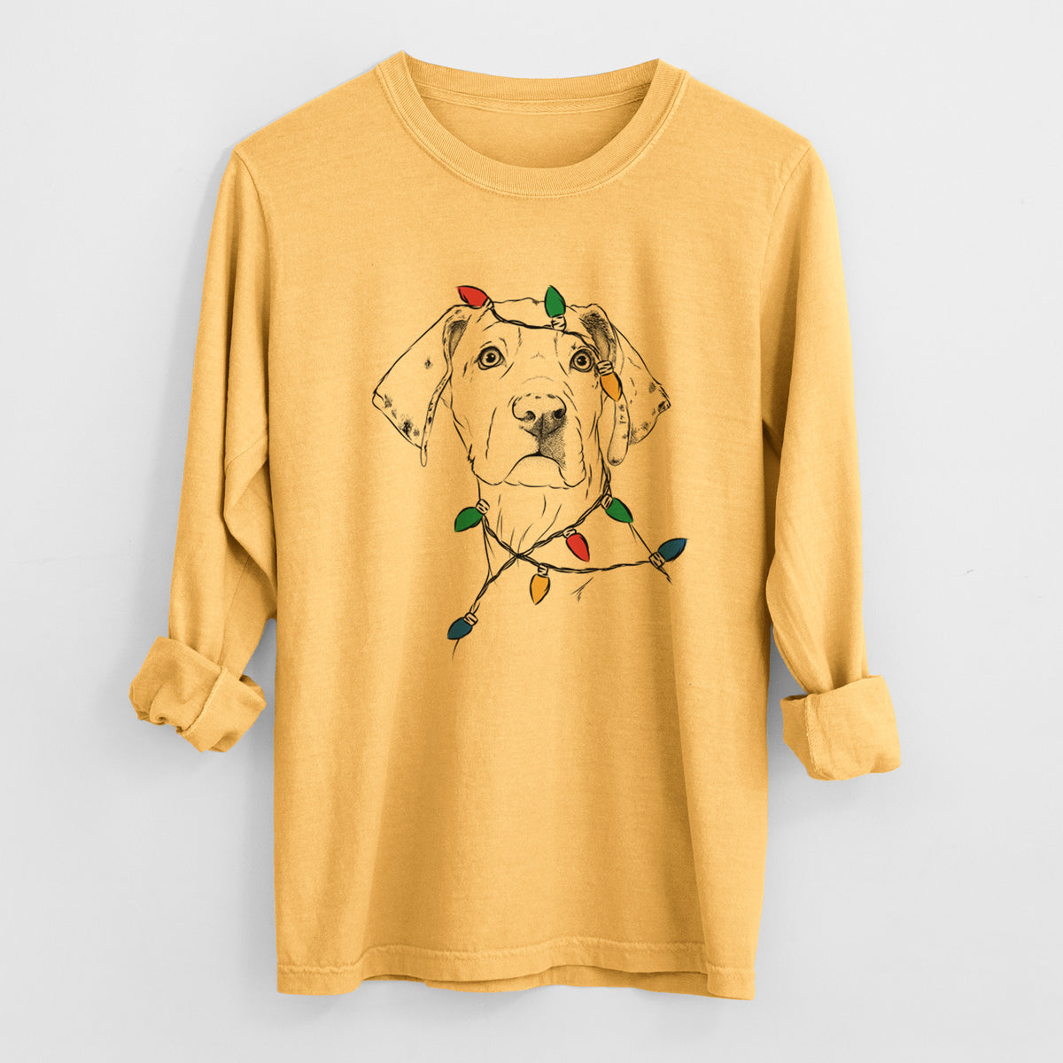 Christmas Lights Lumen the Special Needs Great Dane - Heavyweight 100% Cotton Long Sleeve