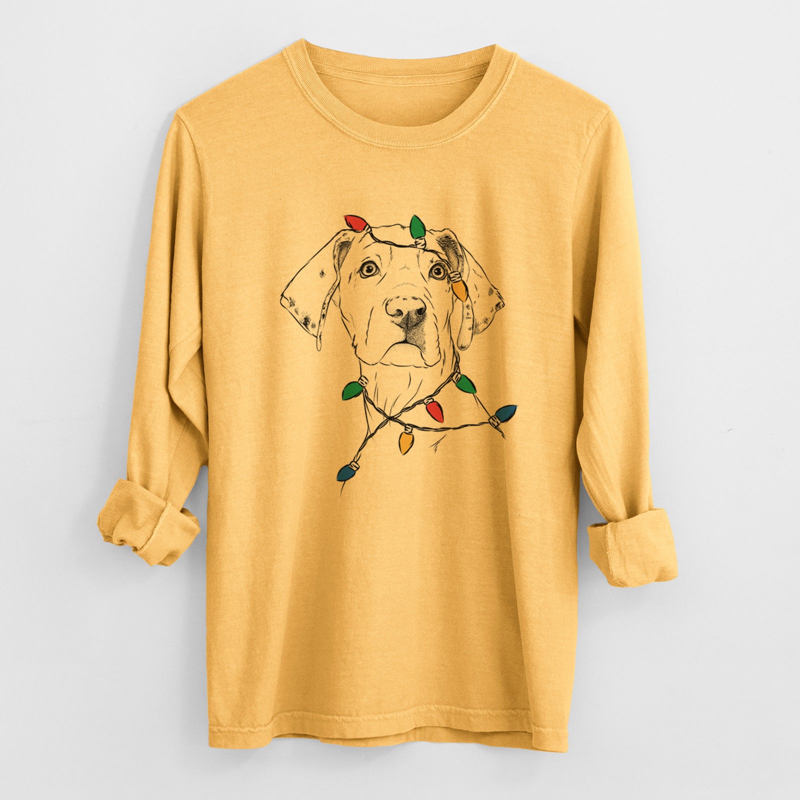 Christmas Lights Lumen the Special Needs Great Dane - Heavyweight 100% Cotton Long Sleeve