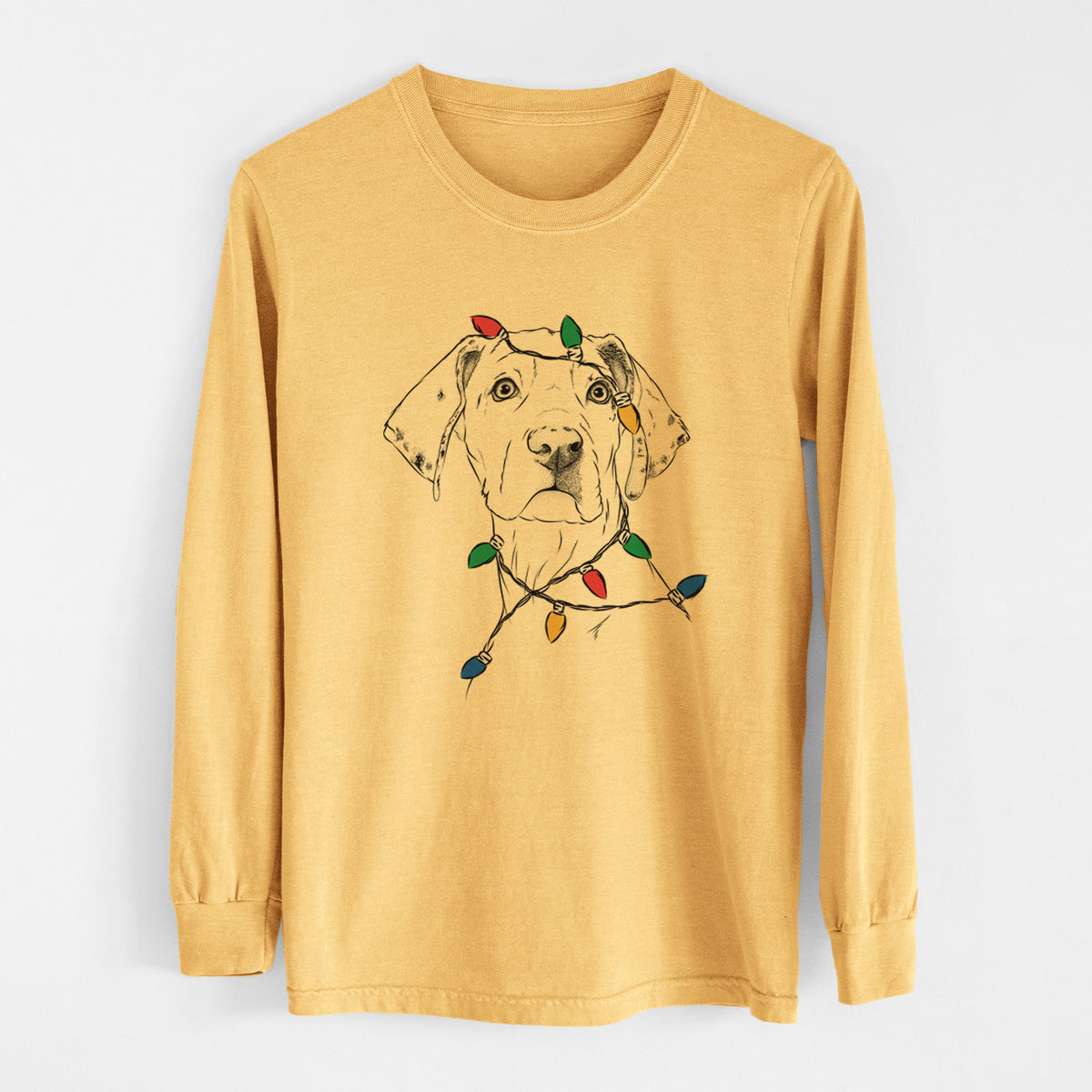 Christmas Lights Lumen the Special Needs Great Dane - Heavyweight 100% Cotton Long Sleeve