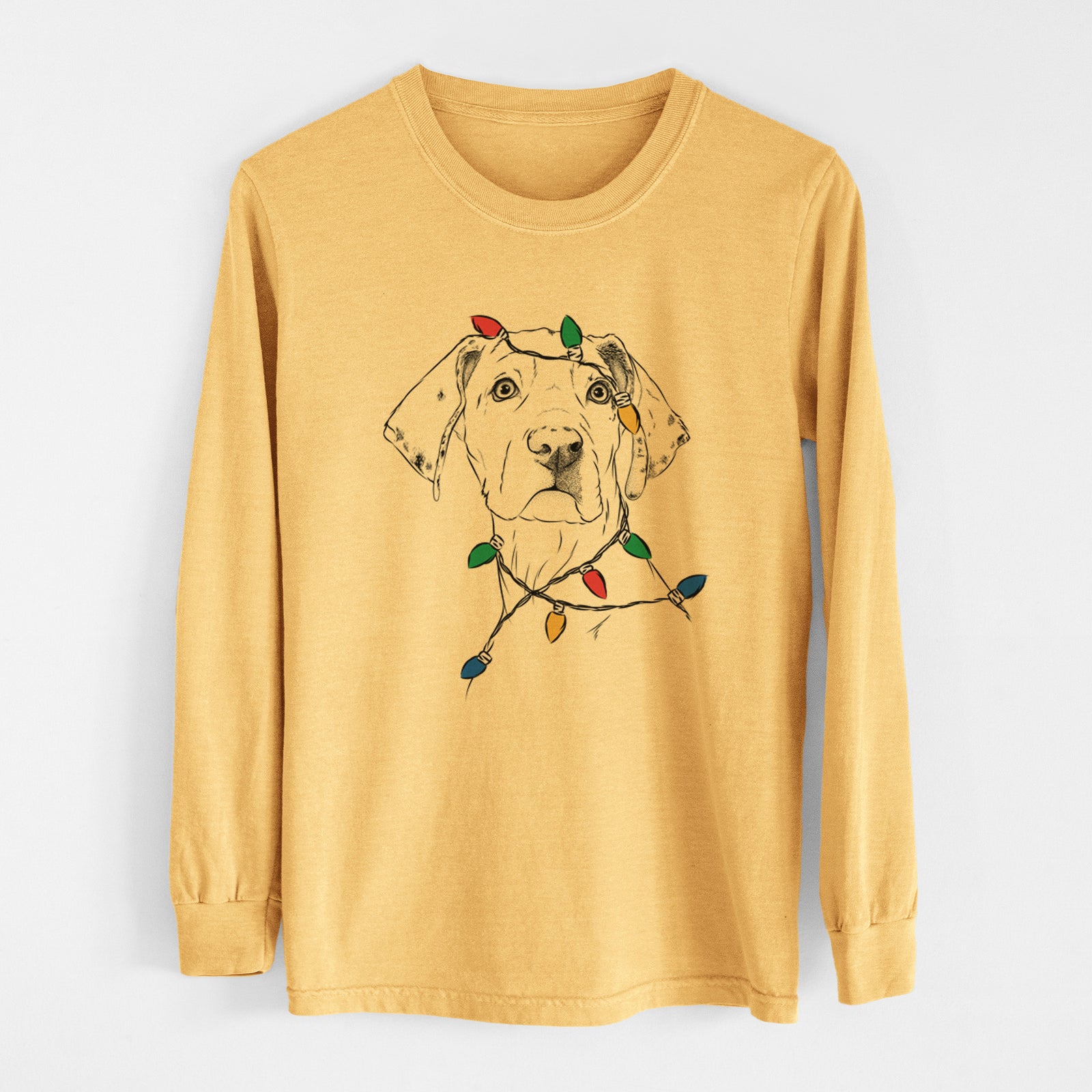 Christmas Lights Lumen the Special Needs Great Dane - Heavyweight 100% Cotton Long Sleeve