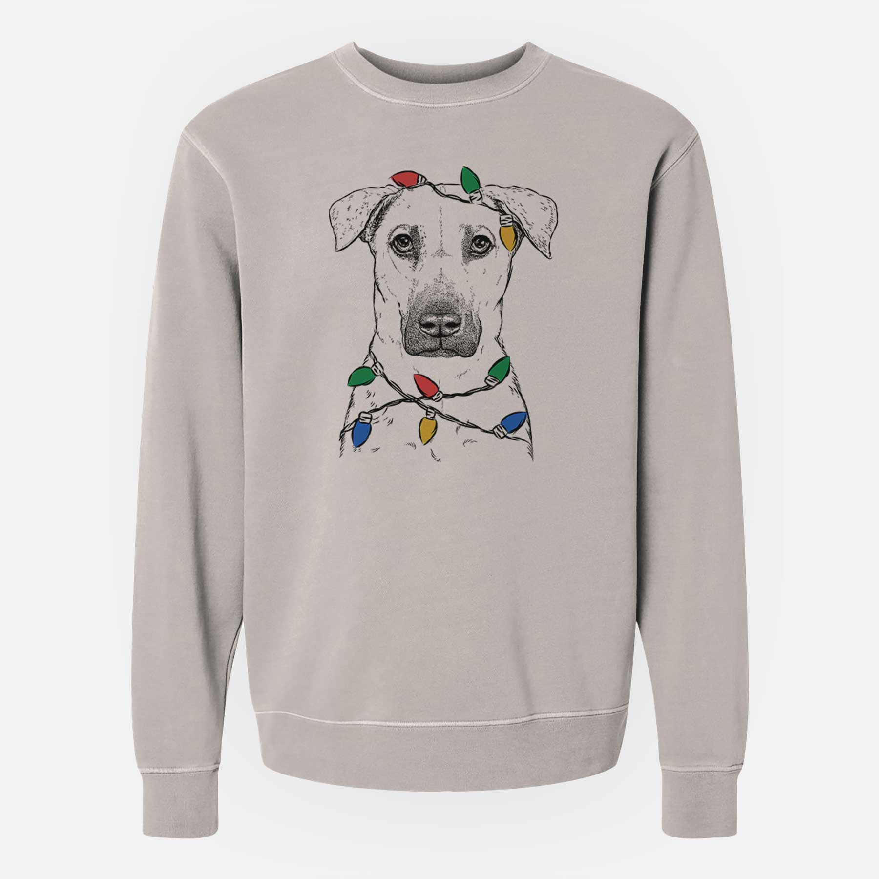 Christmas Lights Luna the Black Mouth Cur - Unisex Pigment Dyed Crew Sweatshirt