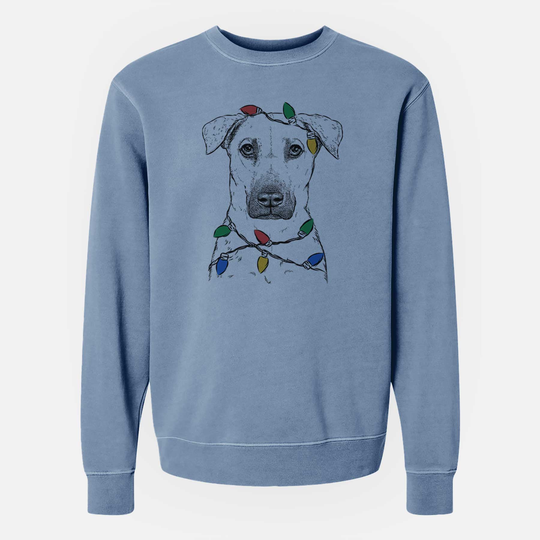 Christmas Lights Luna the Black Mouth Cur - Unisex Pigment Dyed Crew Sweatshirt