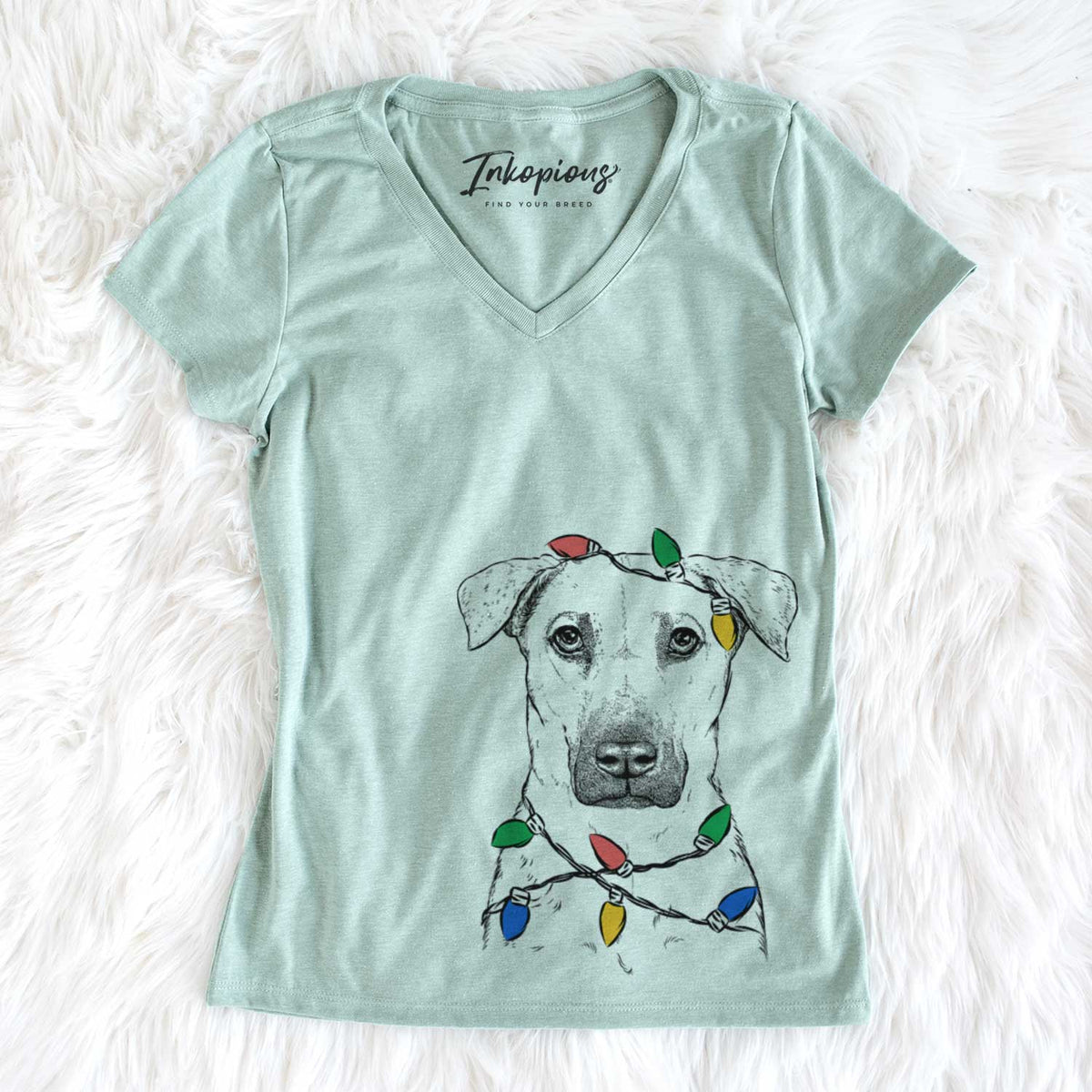 Christmas Lights Luna the Black Mouth Cur - Women&#39;s V-neck Shirt