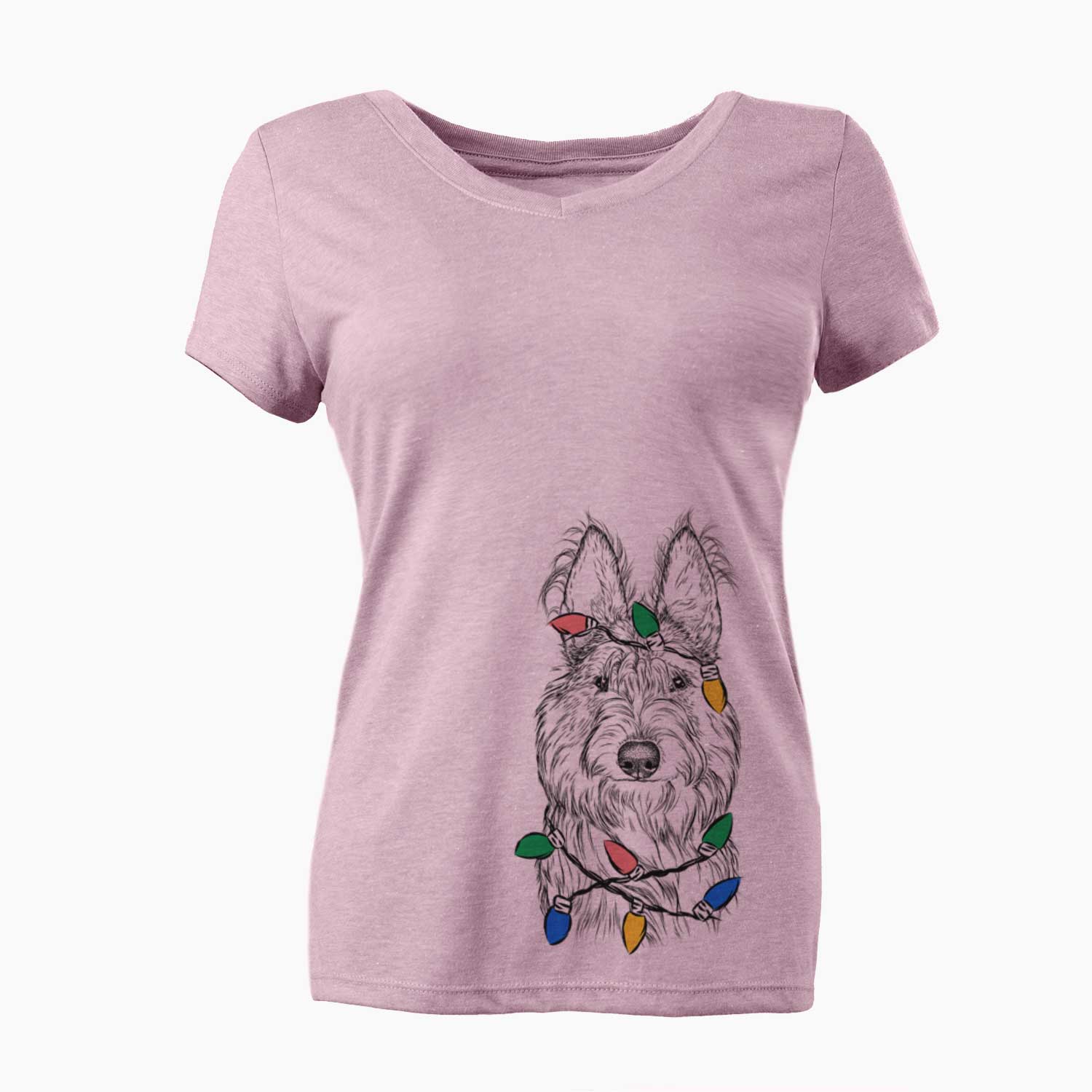 Christmas Lights Luna the Berger Picard - Women's V-neck Shirt