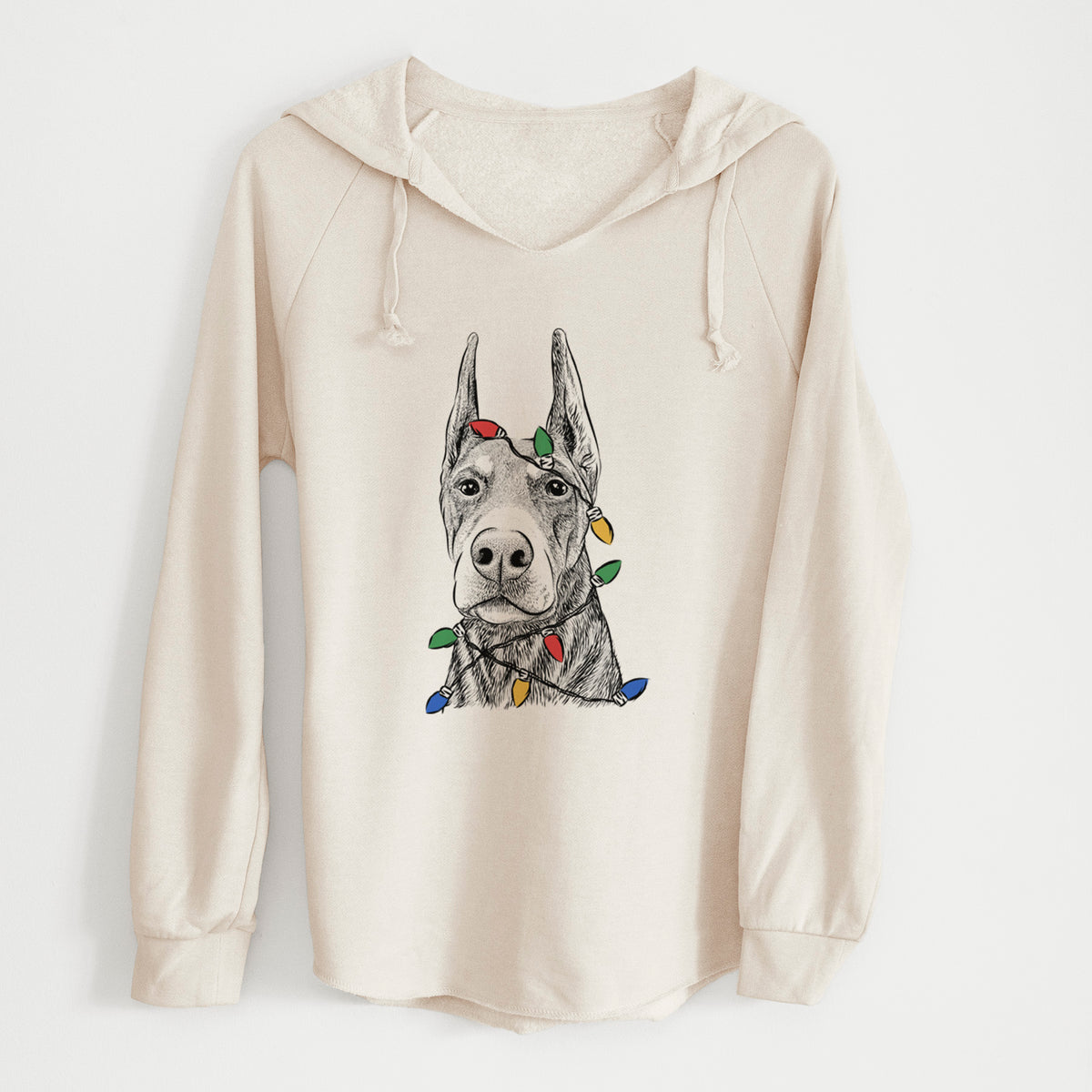Christmas Lights Luna the Doberman Pinscher - Cali Wave Hooded Sweatshirt