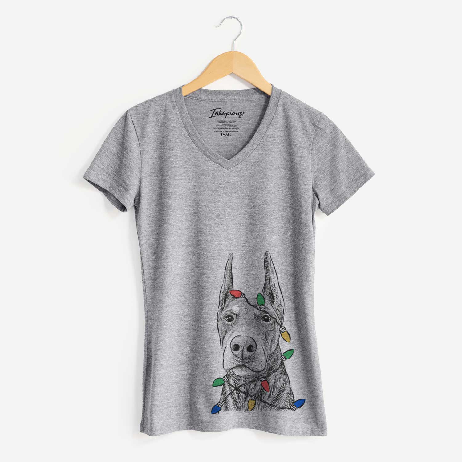 Christmas Lights Luna the Doberman Pinscher - Women's V-neck Shirt