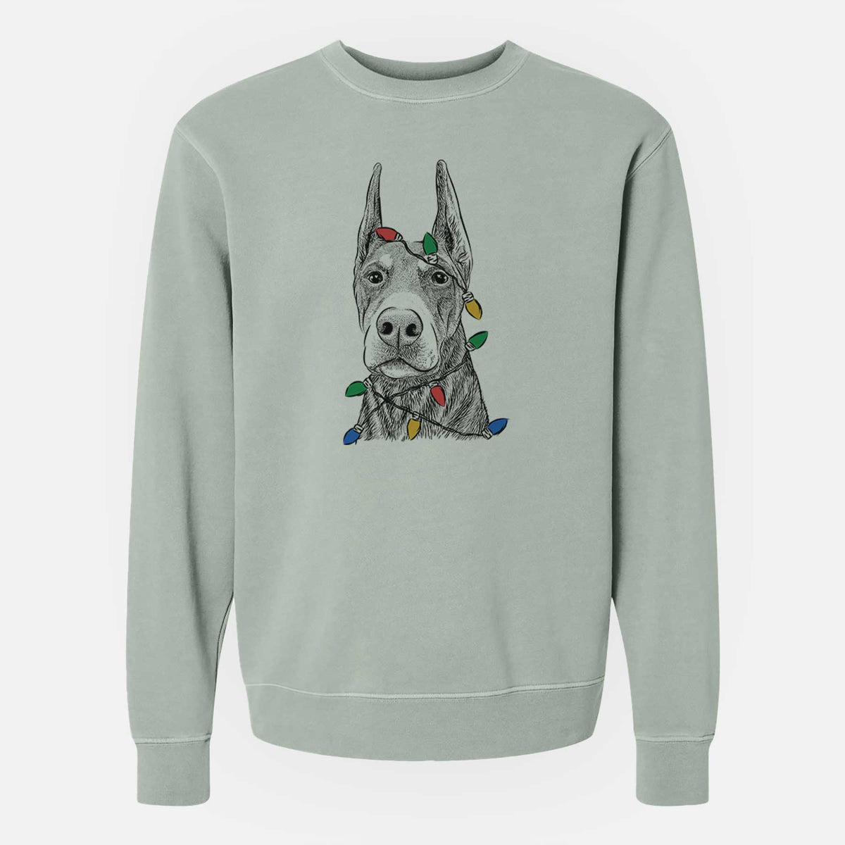 Christmas Lights Luna the Doberman Pinscher - Unisex Pigment Dyed Crew Sweatshirt