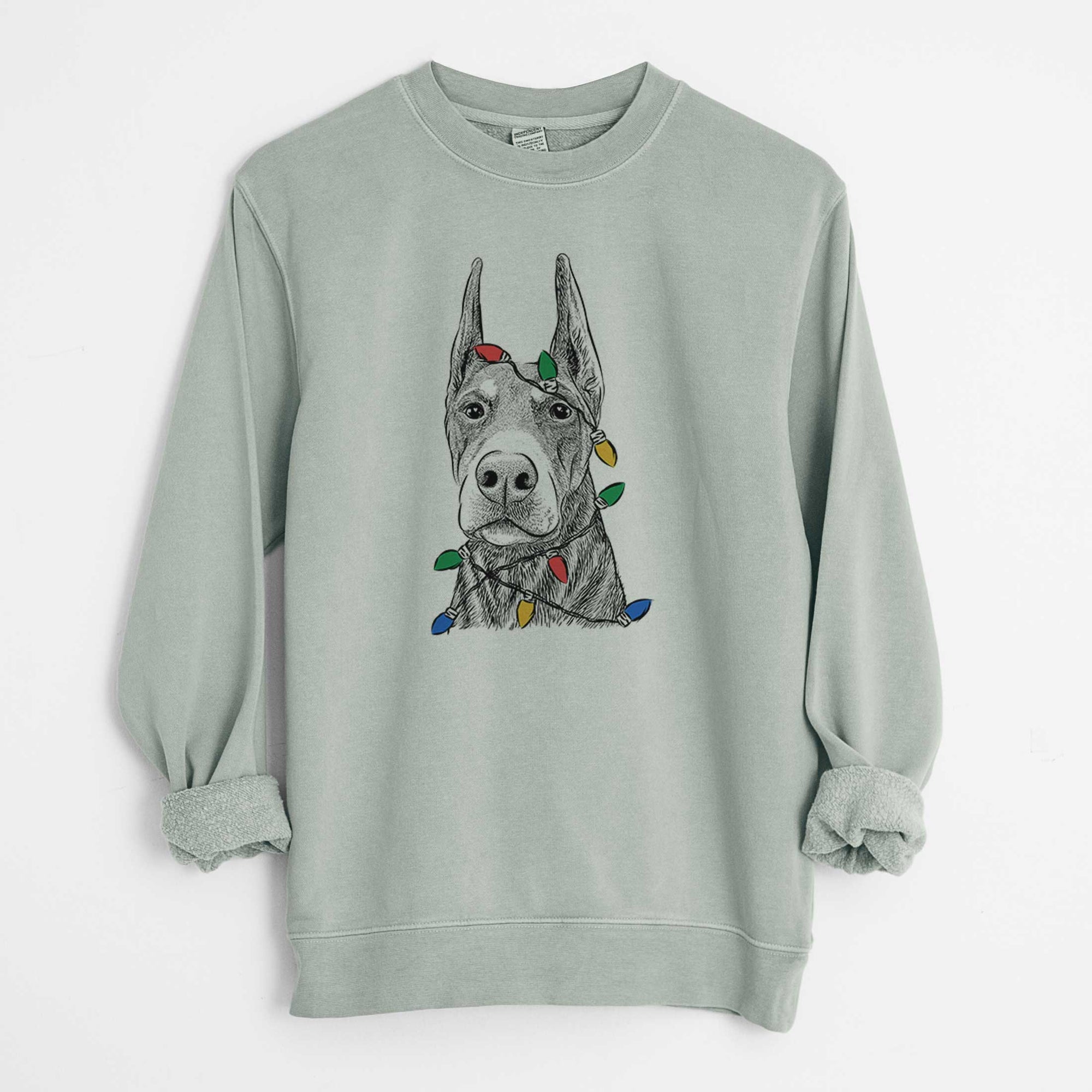 Christmas Lights Luna the Doberman Pinscher - Unisex Pigment Dyed Crew Sweatshirt