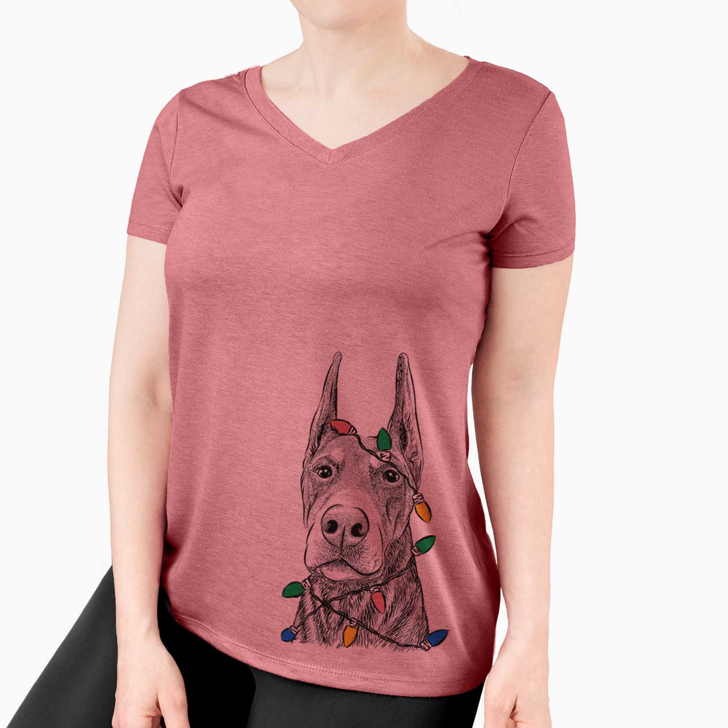 Christmas Lights Luna the Doberman Pinscher - Women's V-neck Shirt