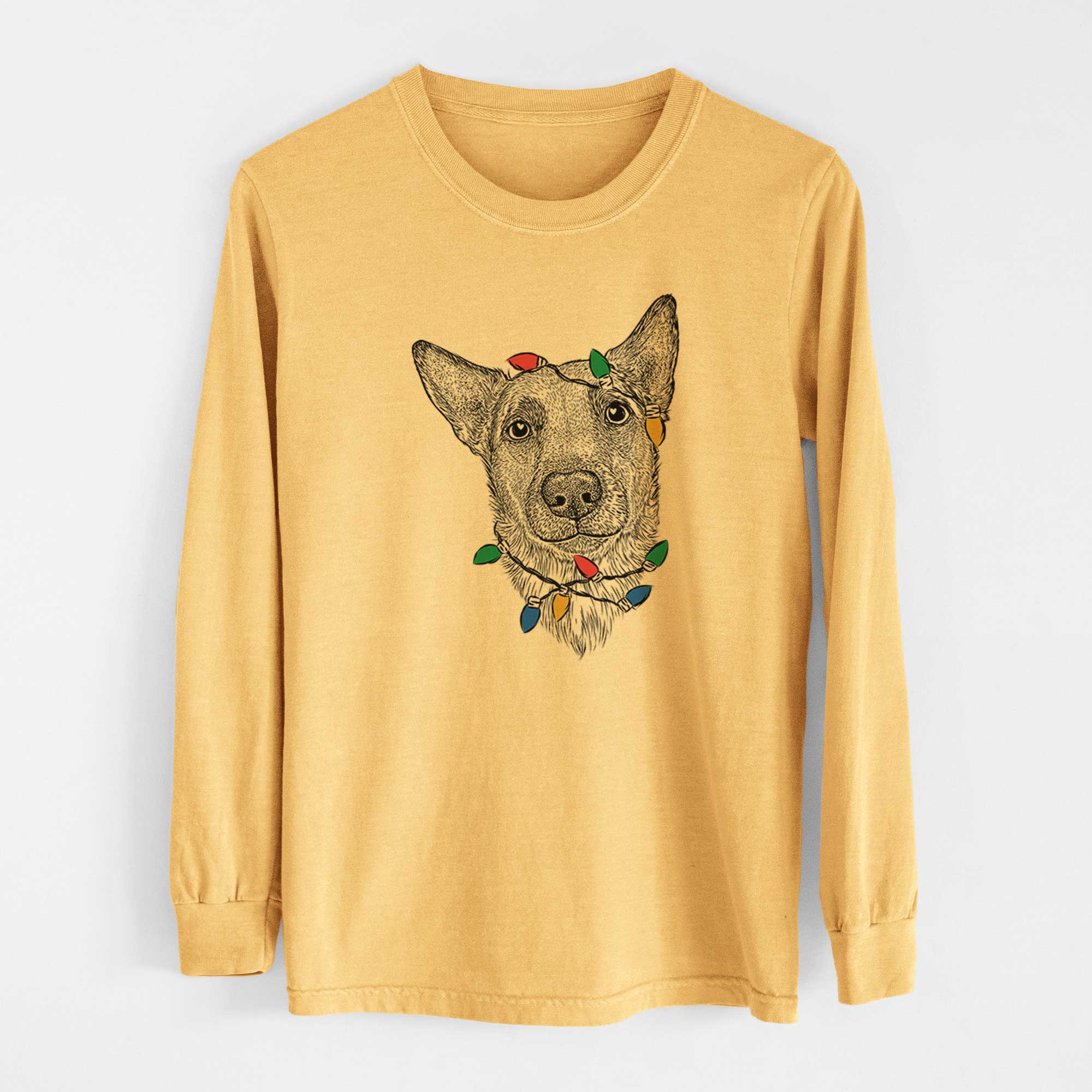 Christmas Lights Luna the Shepherd Mix - Heavyweight 100% Cotton Long Sleeve