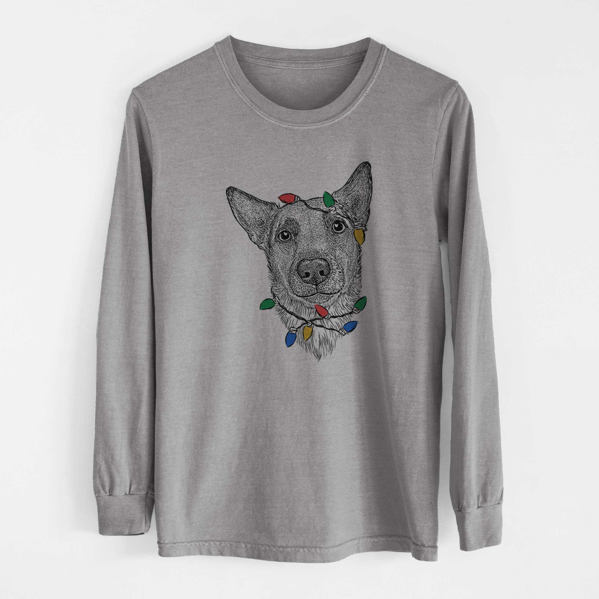 Christmas Lights Luna the Shepherd Mix - Heavyweight 100% Cotton Long Sleeve