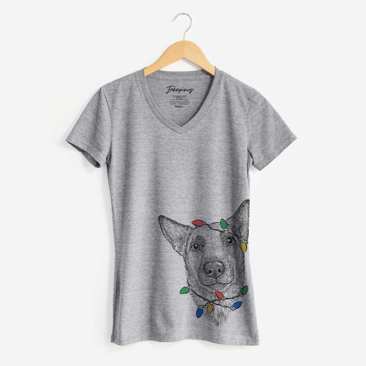 Christmas Lights Luna the Shepherd Mix - Women's V-neck Shirt