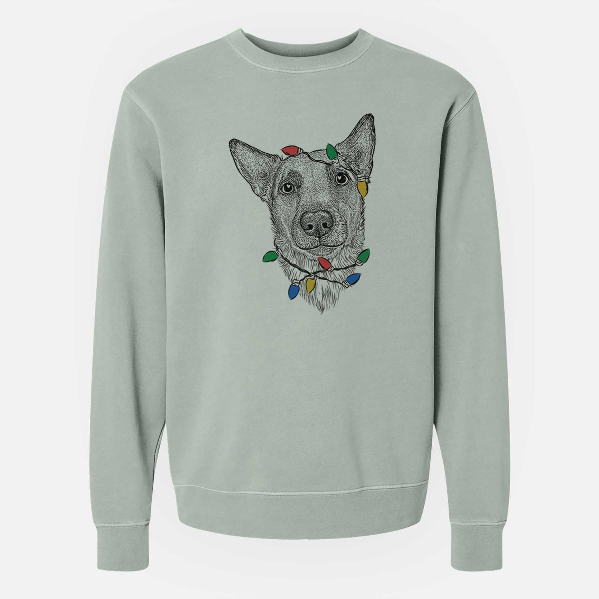 Christmas Lights Luna the Shepherd Mix - Unisex Pigment Dyed Crew Sweatshirt