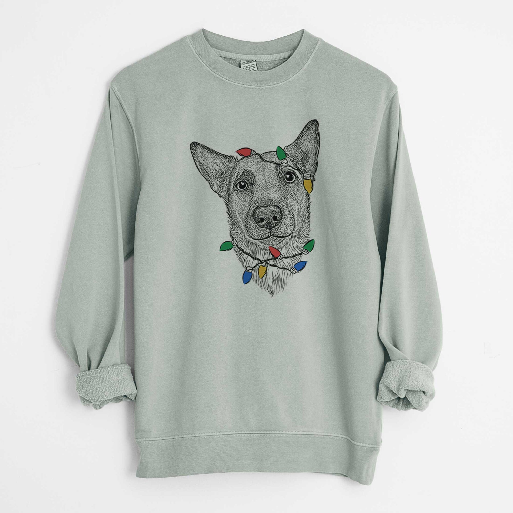 Christmas Lights Luna the Shepherd Mix - Unisex Pigment Dyed Crew Sweatshirt