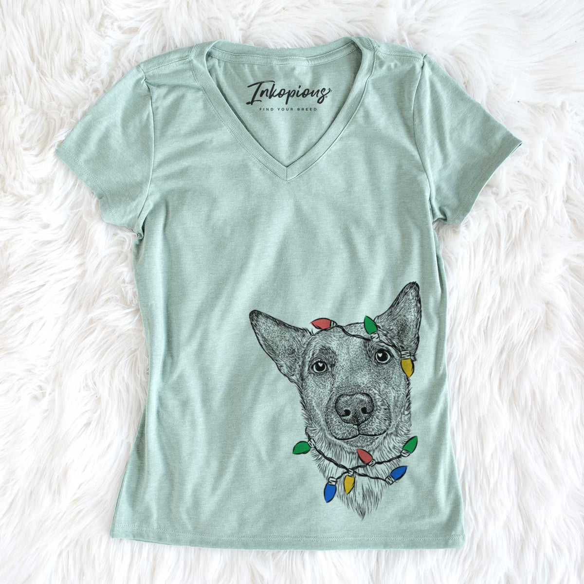 Christmas Lights Luna the Shepherd Mix - Women&#39;s V-neck Shirt