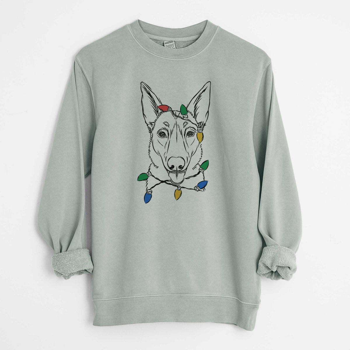 Christmas Lights Lyric the Belgian Malinois - Unisex Pigment Dyed Crew Sweatshirt