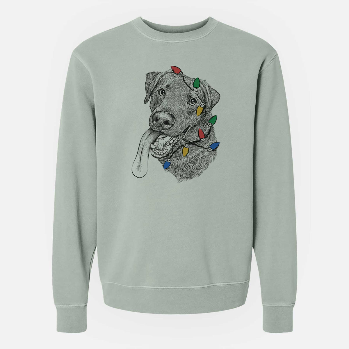 Christmas Lights Macaroni the Lab Mix - Unisex Pigment Dyed Crew Sweatshirt